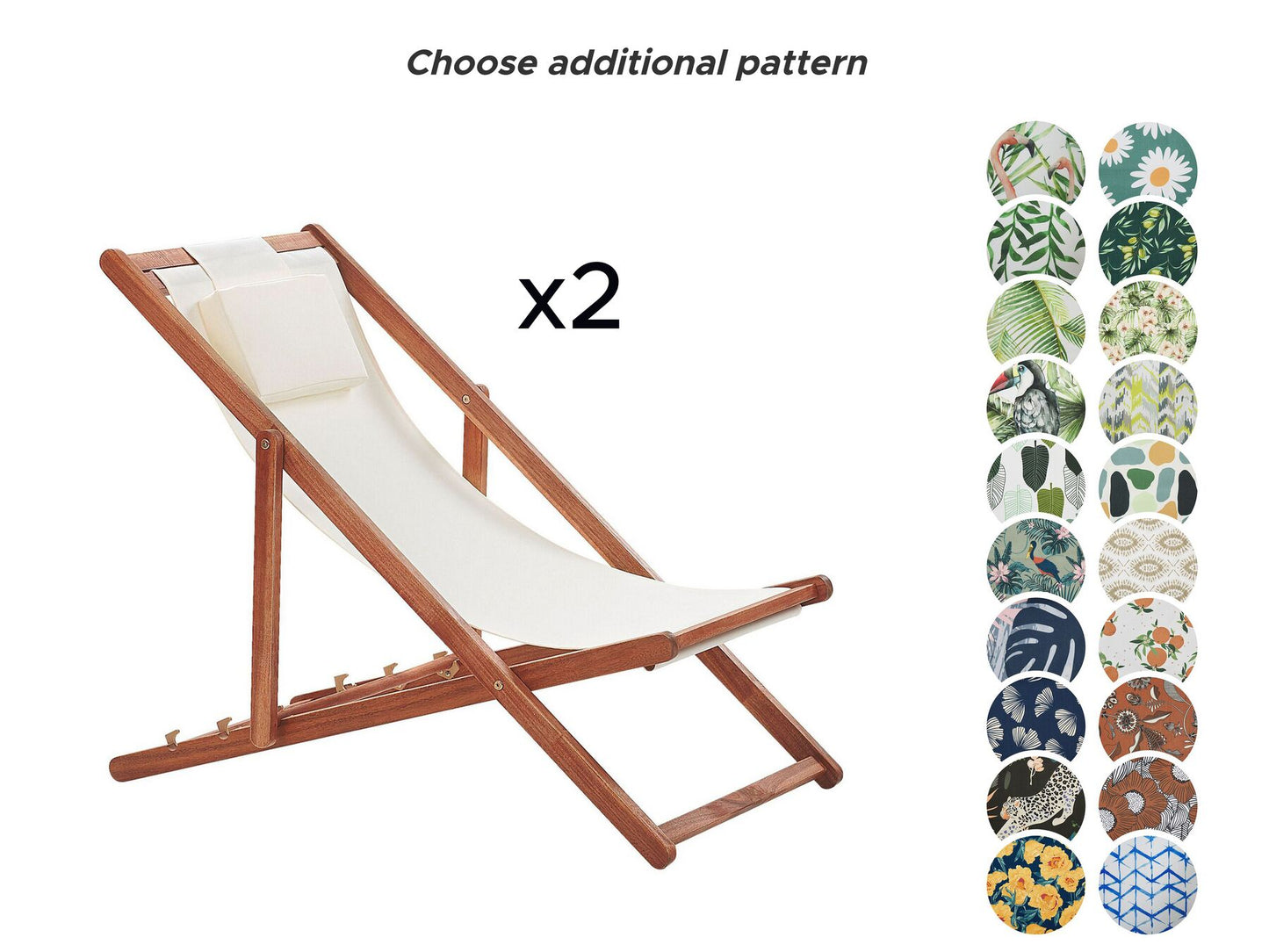 Set of 2 Folding Deck Chairs AVELLINO with Replacement Fabrics Acacia Wood Dark Brown