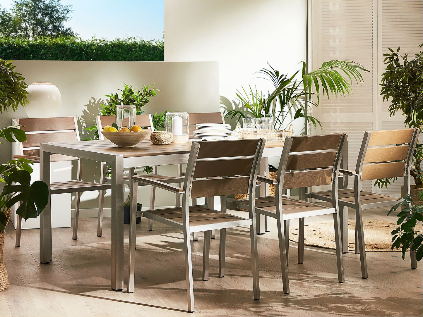 Garden Dining Set 6 Seater VERNIO Brown