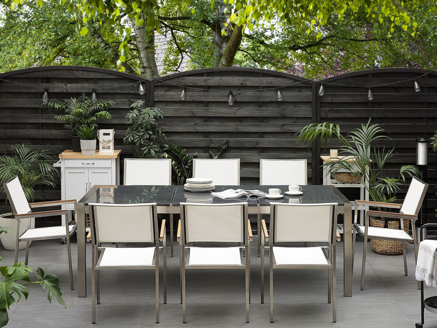 Garden Dining Set 8 Seater GROSSETO Triple Plate Granite Polished Grey/ White