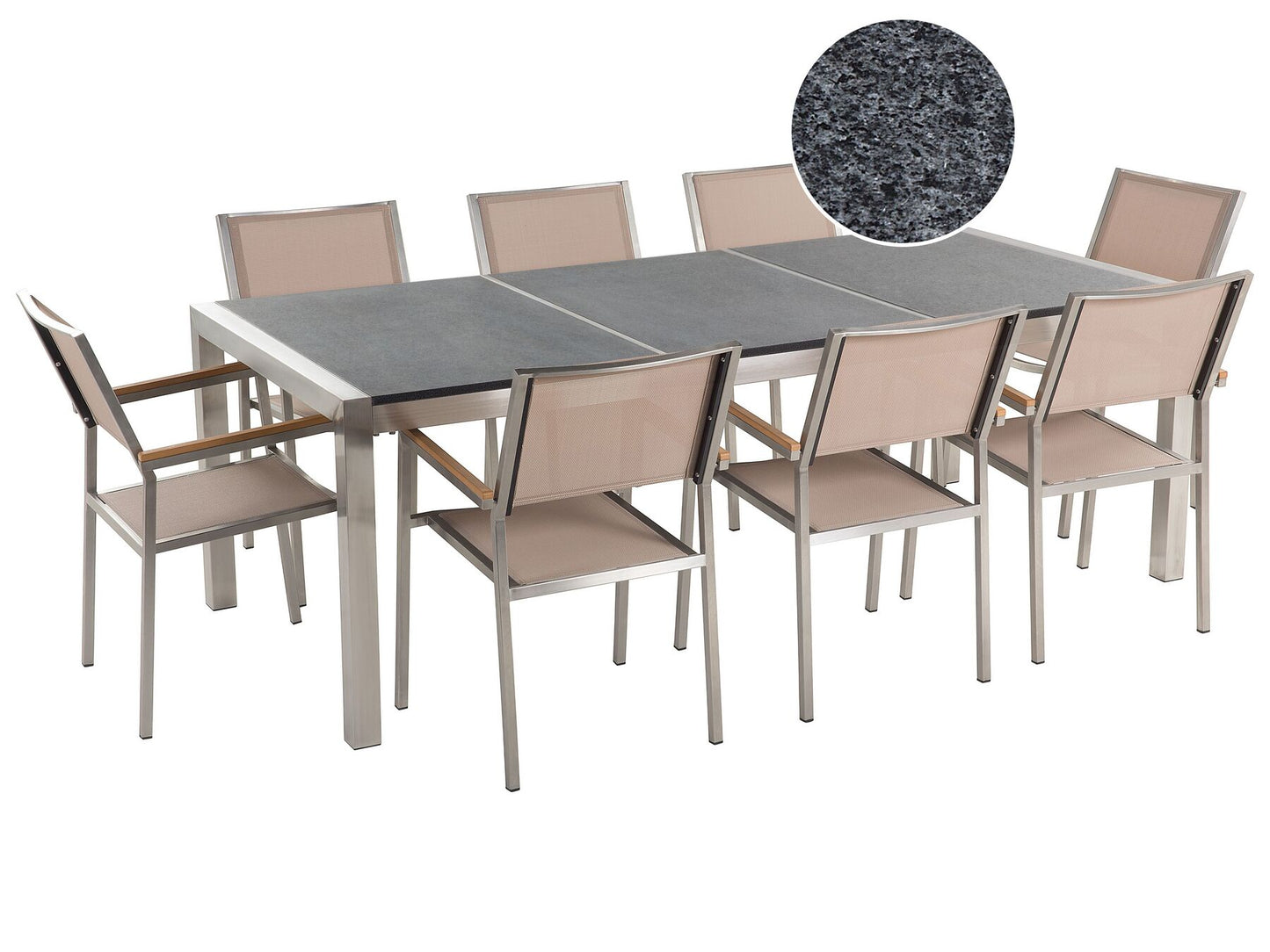 Garden Dining Set 8 Seater GROSSETO Triple Plate Granite Polished Grey/ Beige
