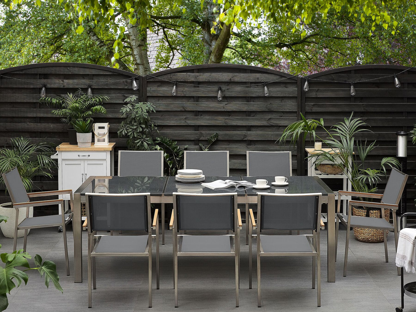 Garden Dining Set 8 Seater GROSSETO Triple Plate Granite Polished Grey