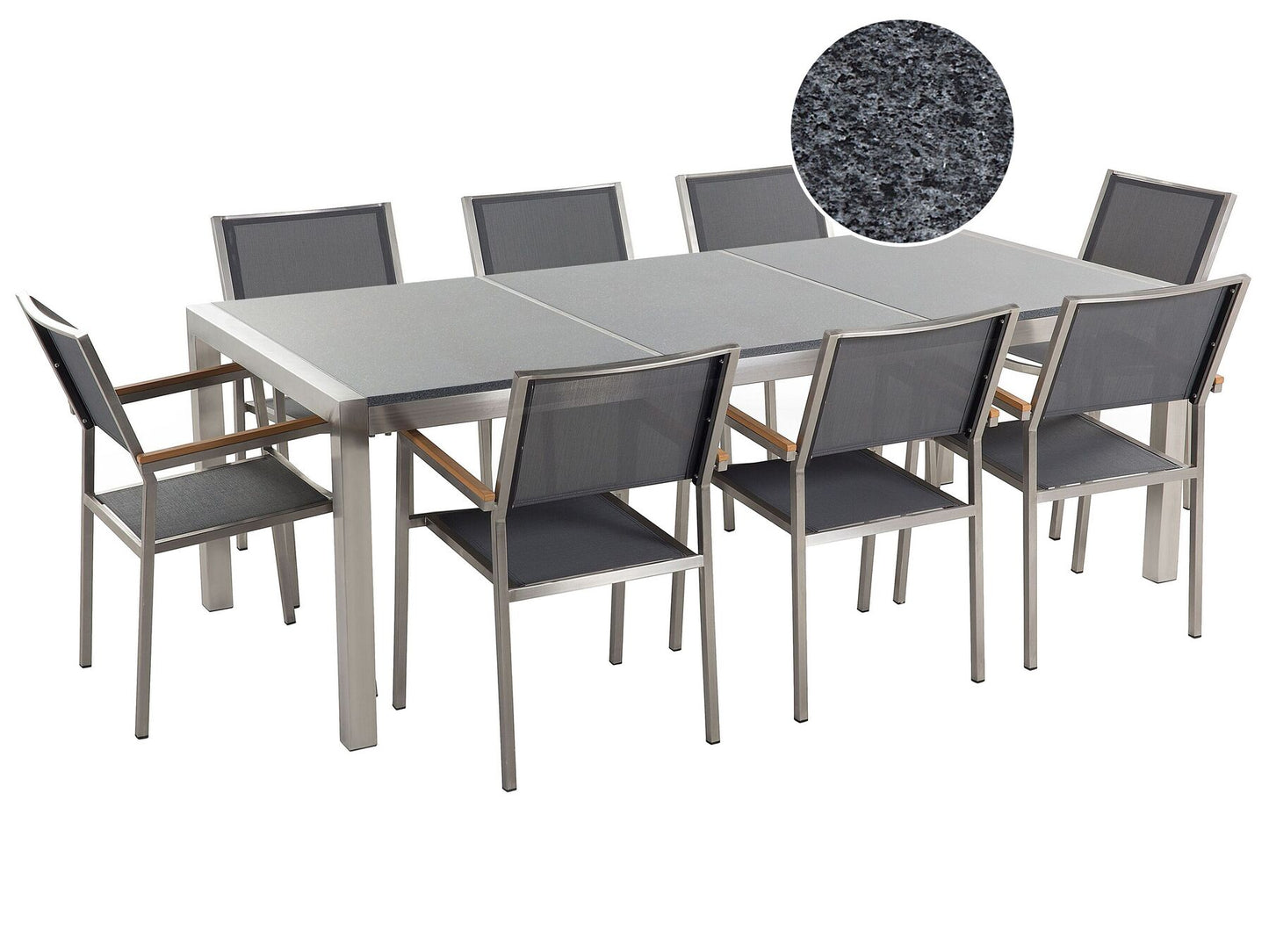 Garden Dining Set 8 Seater GROSSETO Triple Plate Granite Polished Grey