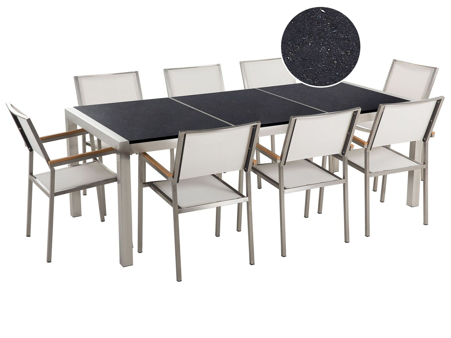 Garden Dining Set 8 Seater GROSSETO Triple Plate Granite Polished Black/ White
