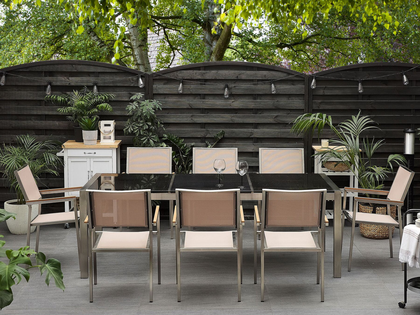 Garden Dining Set 8 Seater GROSSETO Triple Plate Granite Polished Black/ Beige