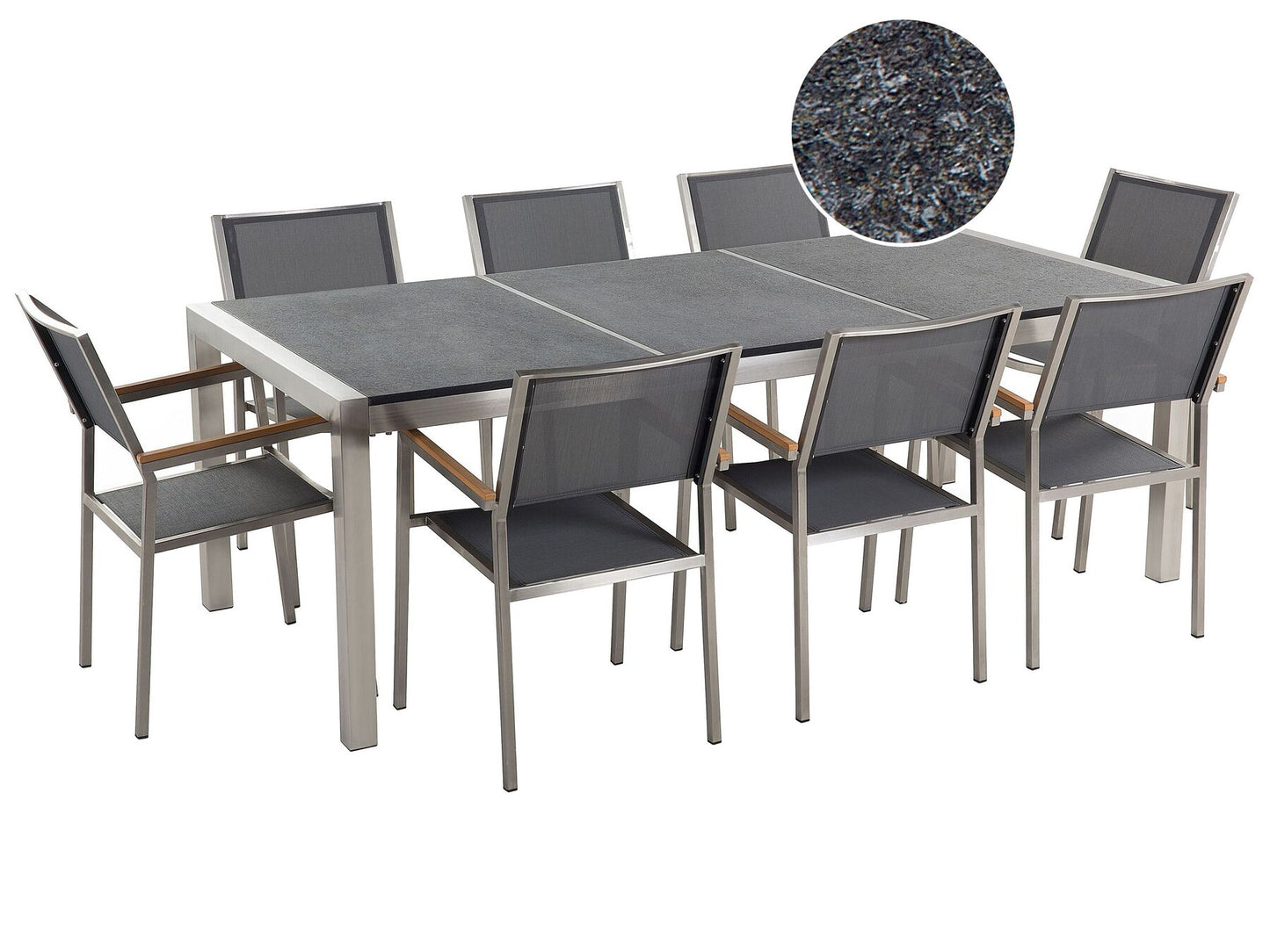 Garden Dining Set 8 Seater GROSSETO Triple Plate Granite Flamed Black/ Grey
