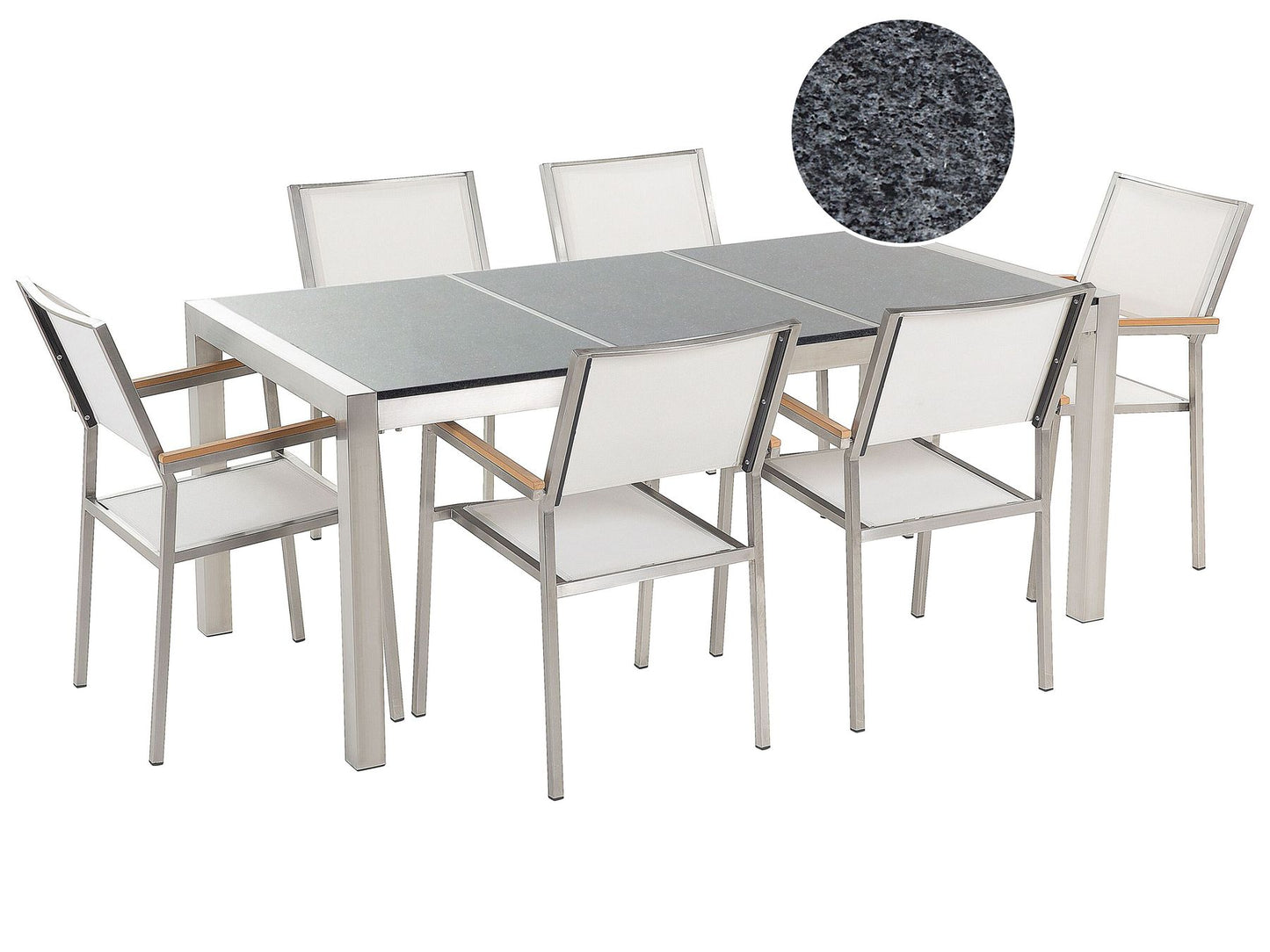 Garden Dining Set 6 Seater GROSSETO Triple Plate Granite Polished Grey/ White