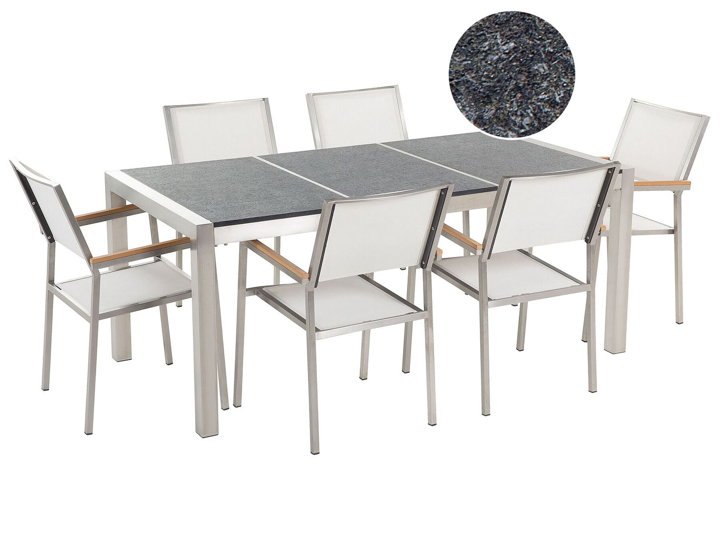 Garden Dining Set 6 Seater GROSSETO Triple Plate Basalt Flamed Black/ White