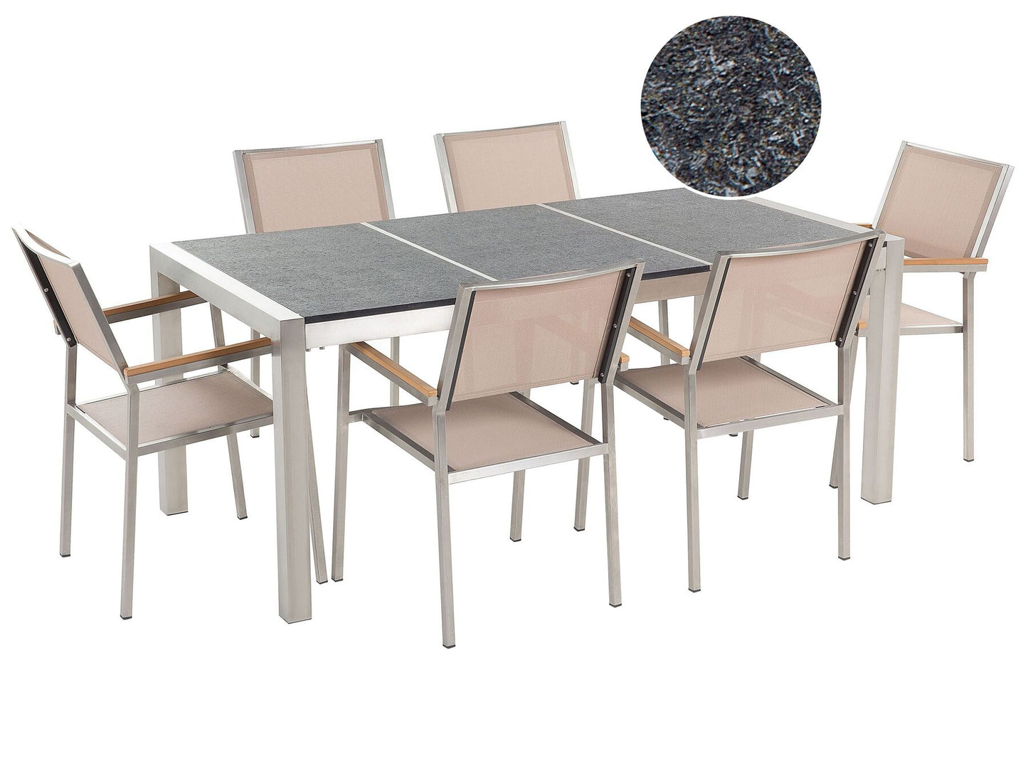 Garden Dining Set 6 Seater GROSSETO Triple Plate Basalt Flamed Black/ Beige