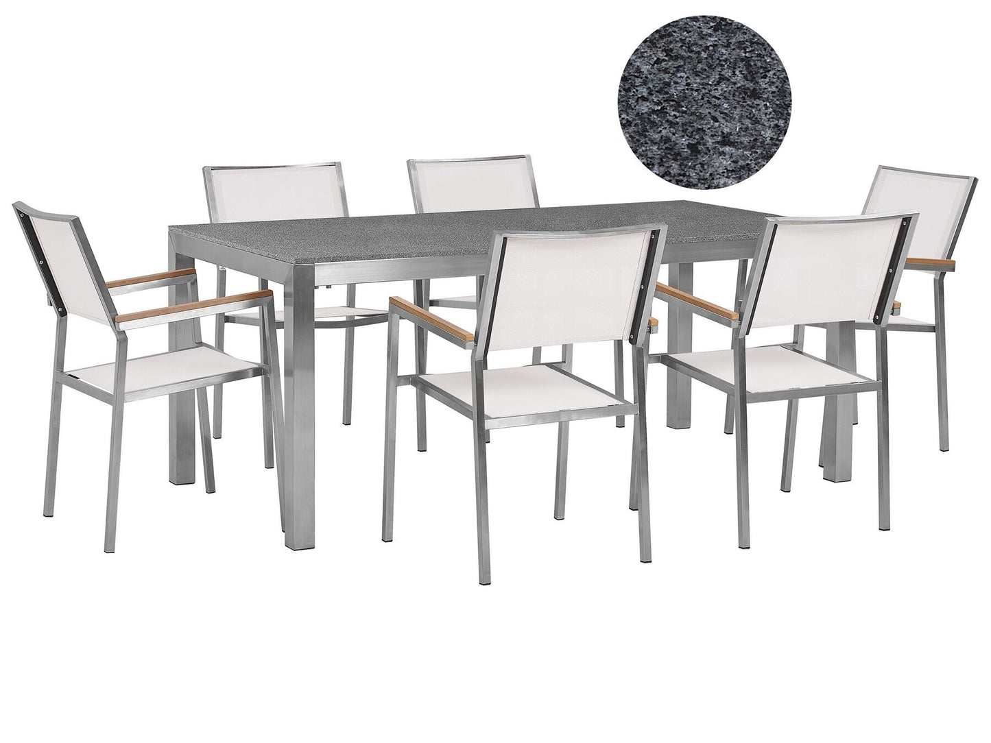 Garden Dining Set 6 Seater GROSSETO Granite Polished Grey/ White
