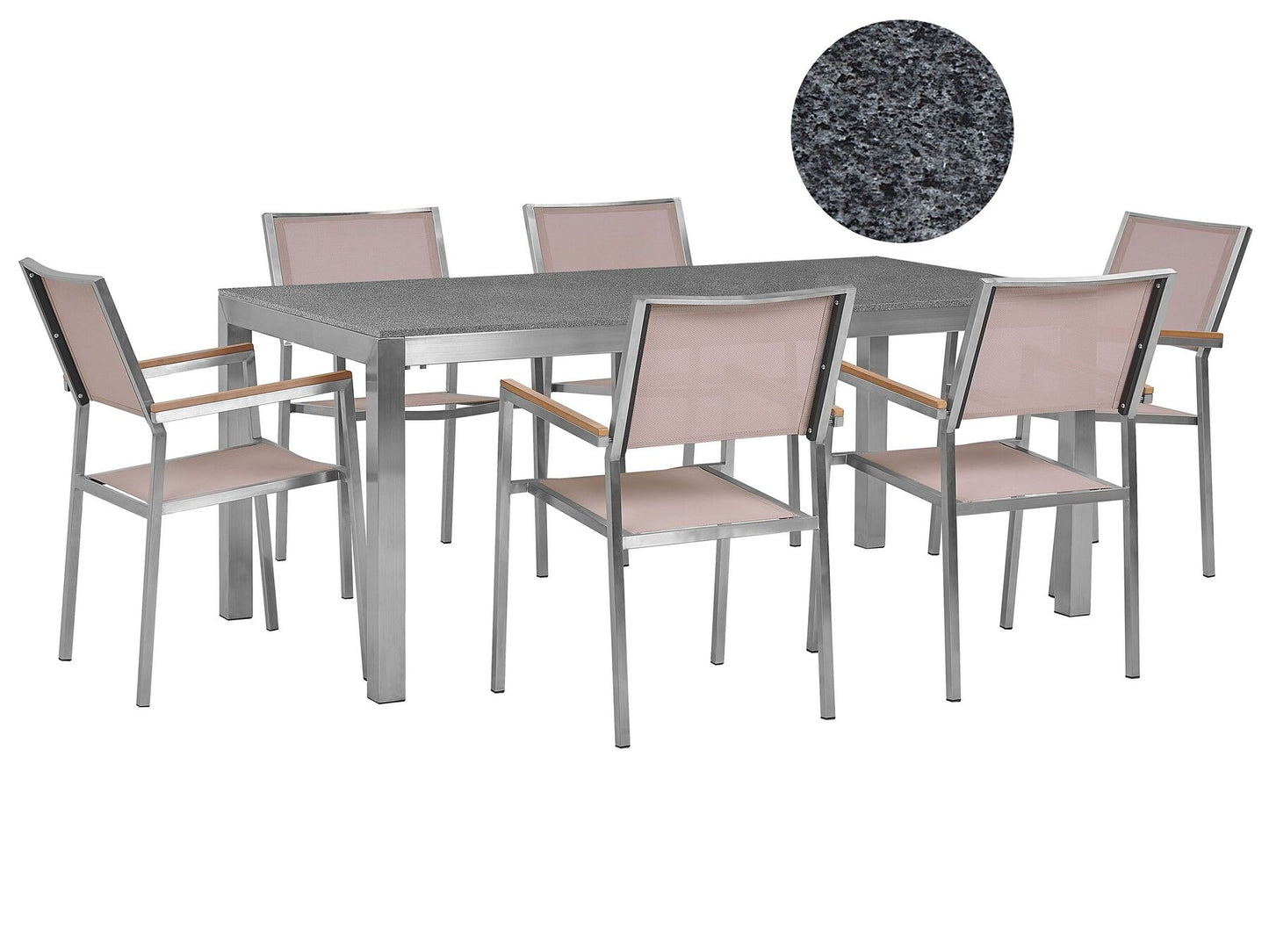 Garden Dining Set 6 Seater GROSSETO Granite Polished Grey/ Beige