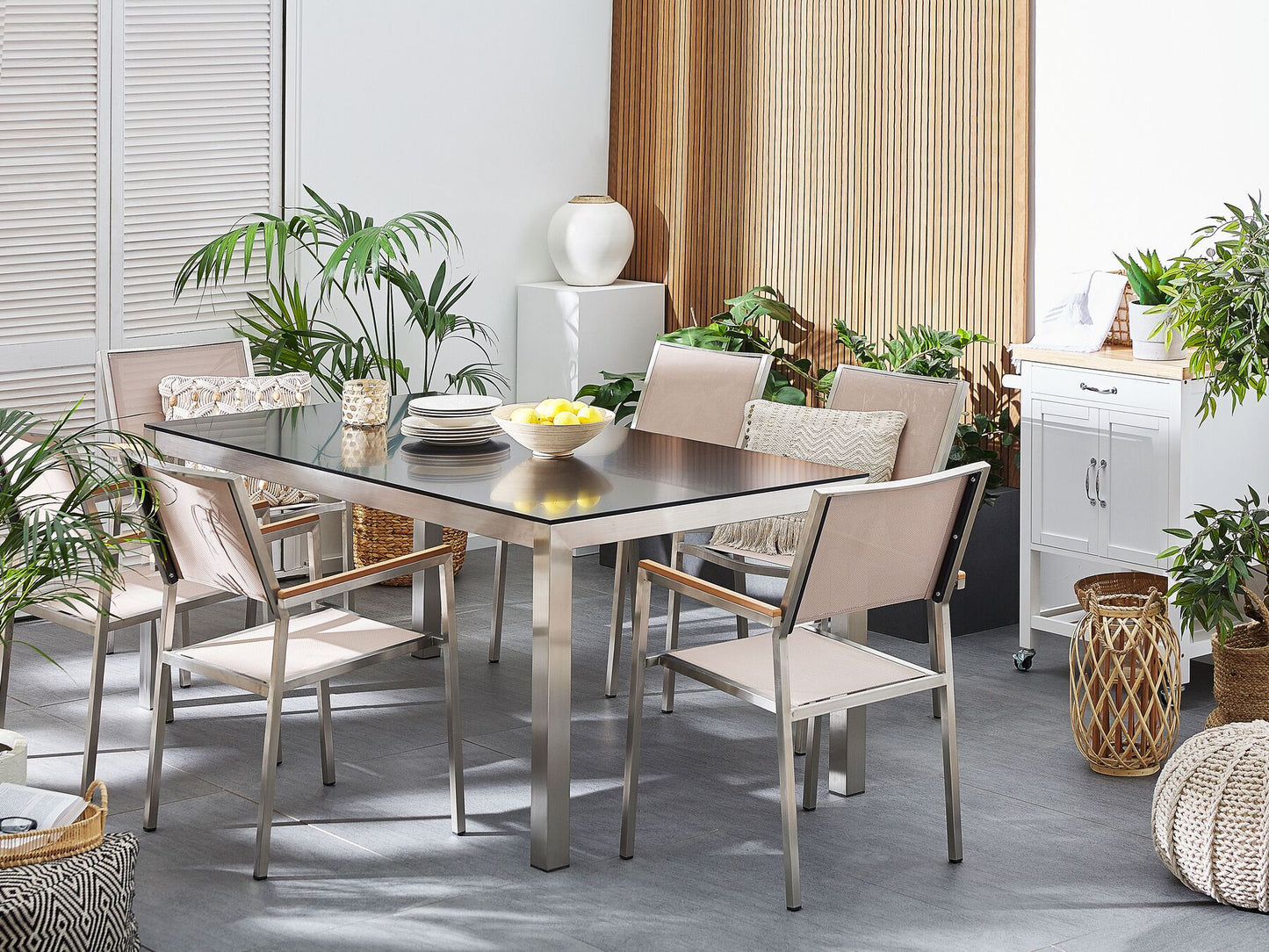 Garden Dining Set 6 Seater GROSSETO Granite Polished Black/ Beige