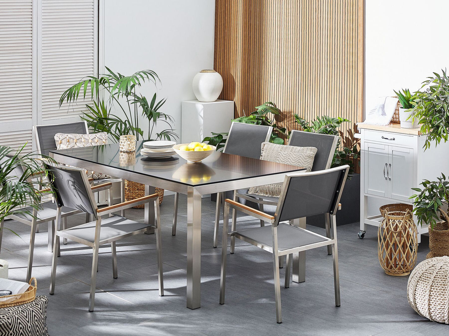 Garden Dining Set 6 Seater GROSSETO Granite Polished Grey/ Black