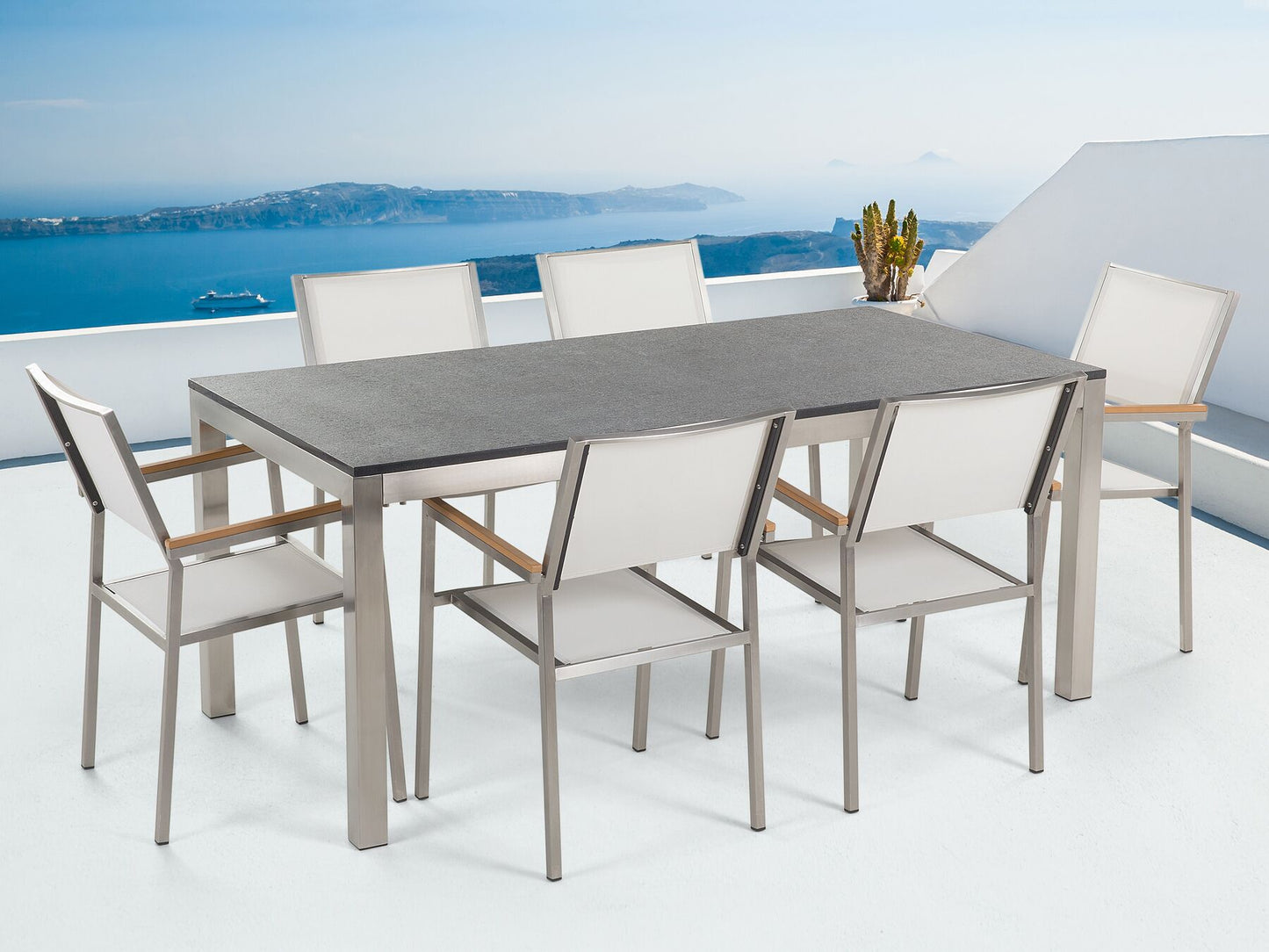 Garden Dining Set 6 Seater GROSSETO Granite Flamed Black/ White