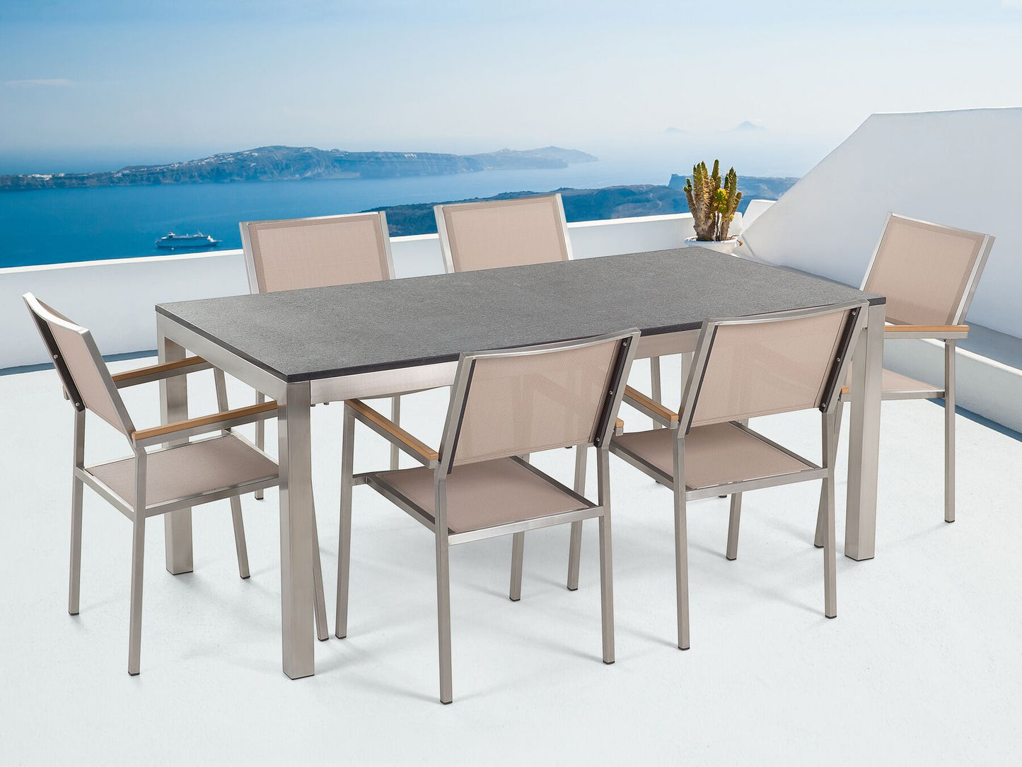 Garden Dining Set 6 Seater GROSSETO Granite Flamed Black/ Beige
