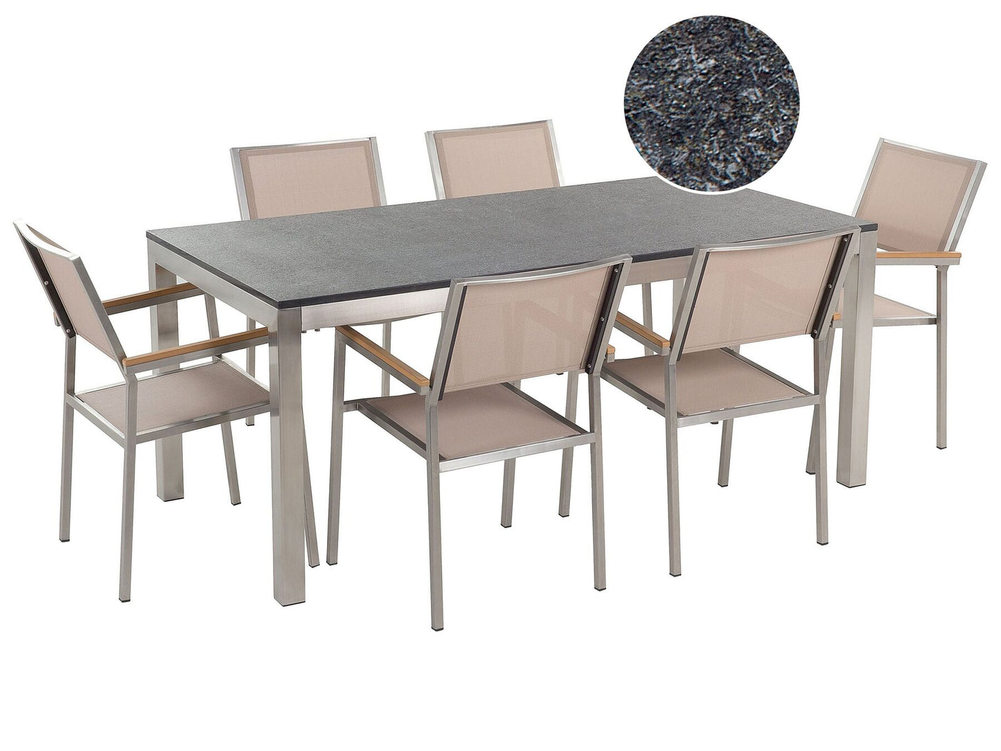 Garden Dining Set 6 Seater GROSSETO Granite Flamed Black/ Beige