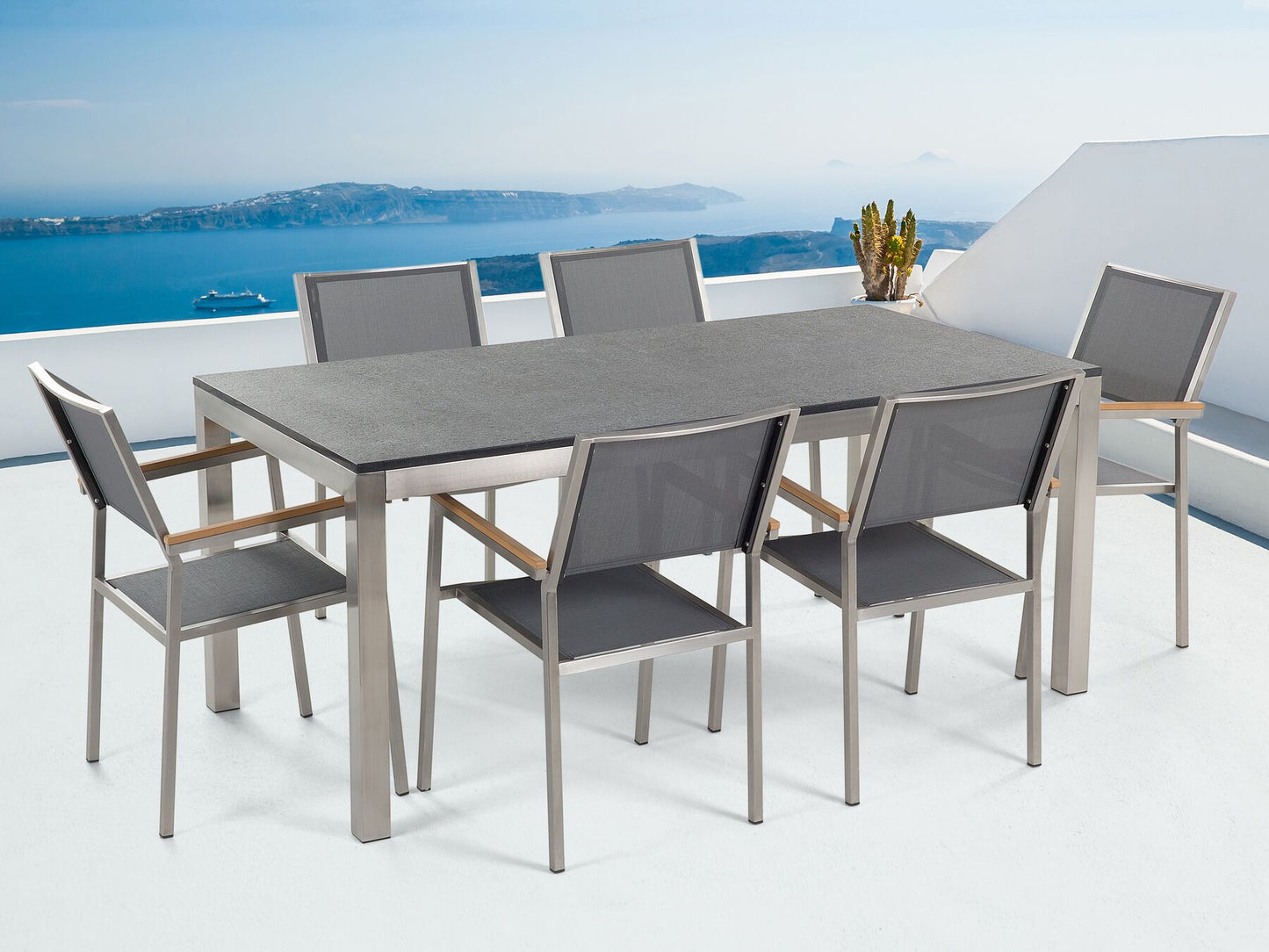 Garden Dining Set 6 Seater GROSSETO Granite Flamed Black/ Grey