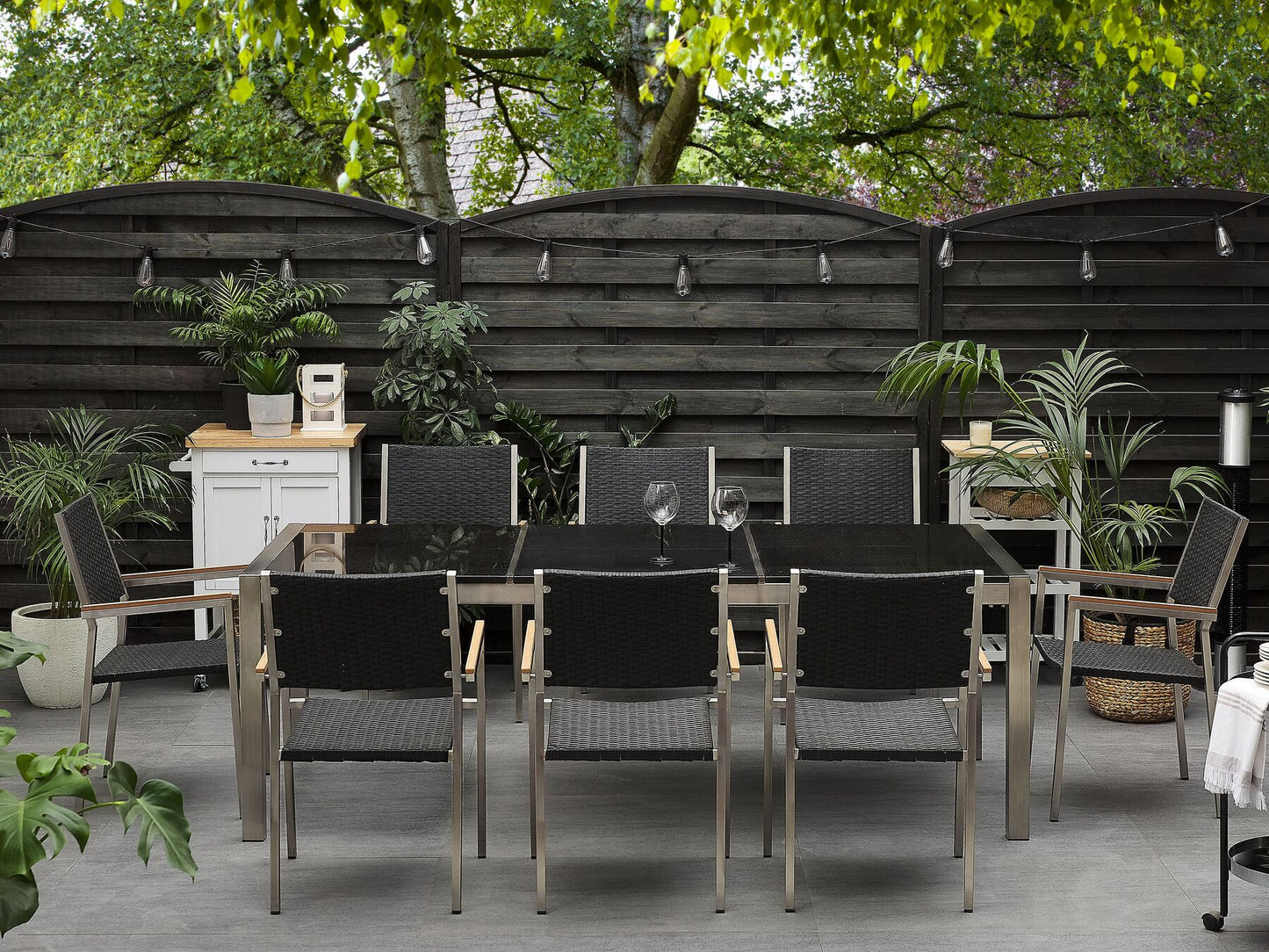 Garden Dining Set 8 Seater GROSSETO Triple Plate Granite Polished Black