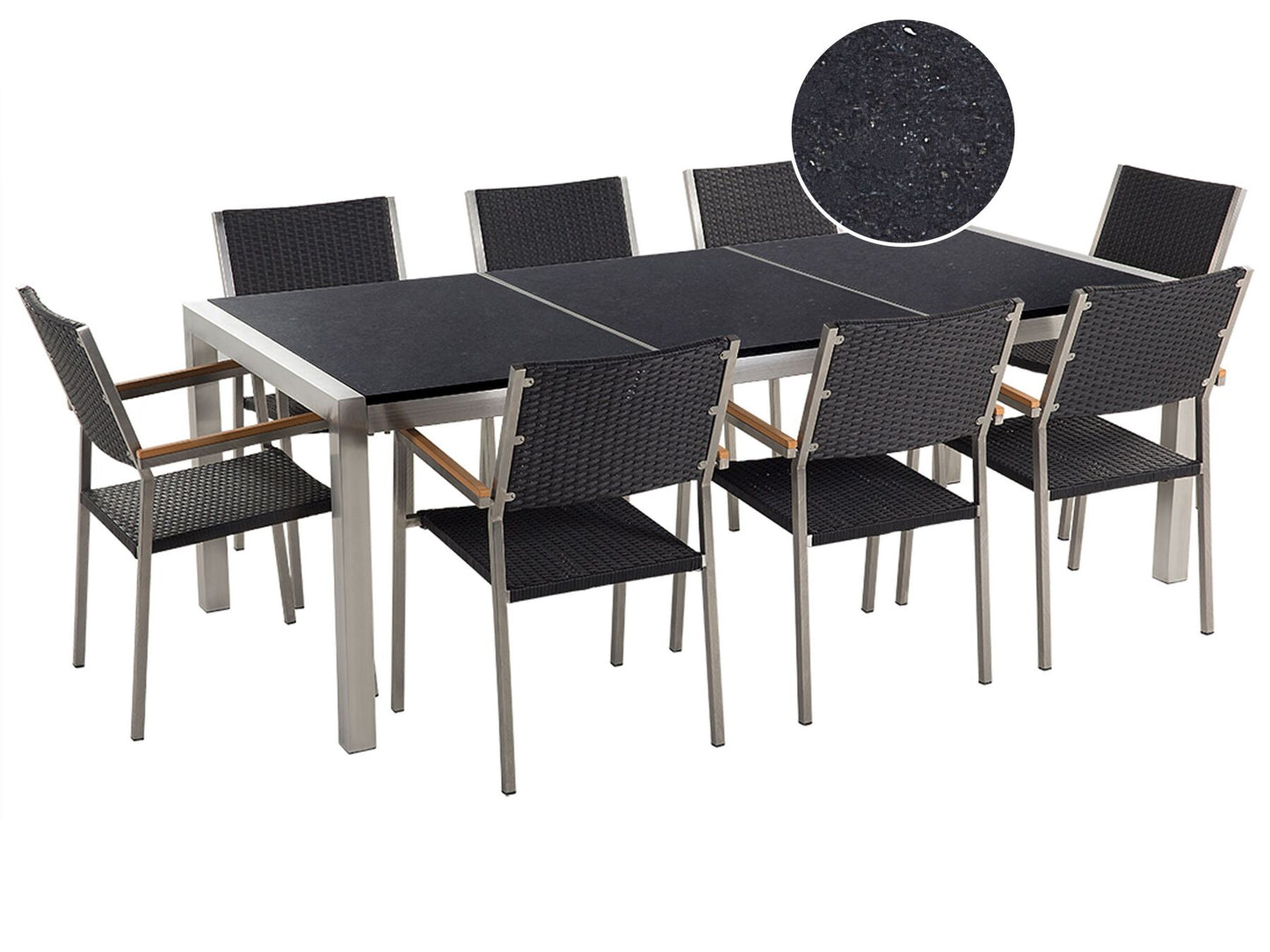 Garden Dining Set 8 Seater GROSSETO Triple Plate Granite Polished Black