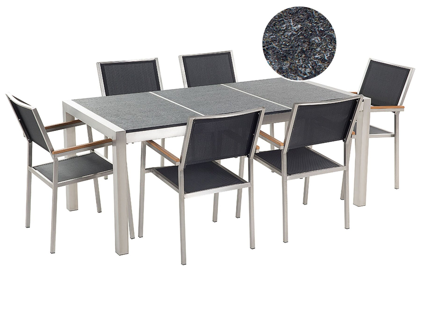 Garden Dining Set 6 Seater GROSSETO Triple Plate Granite Flamed Black