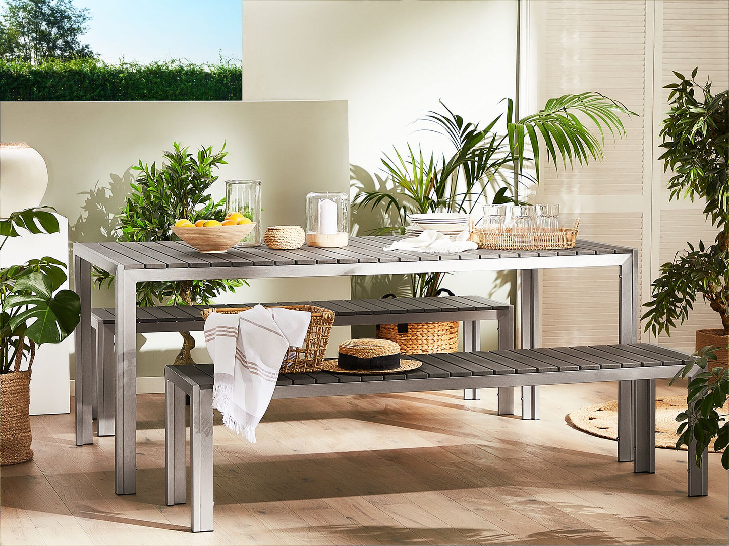 Garden Dining Set with Benches 6 Seater NARDO Grey
