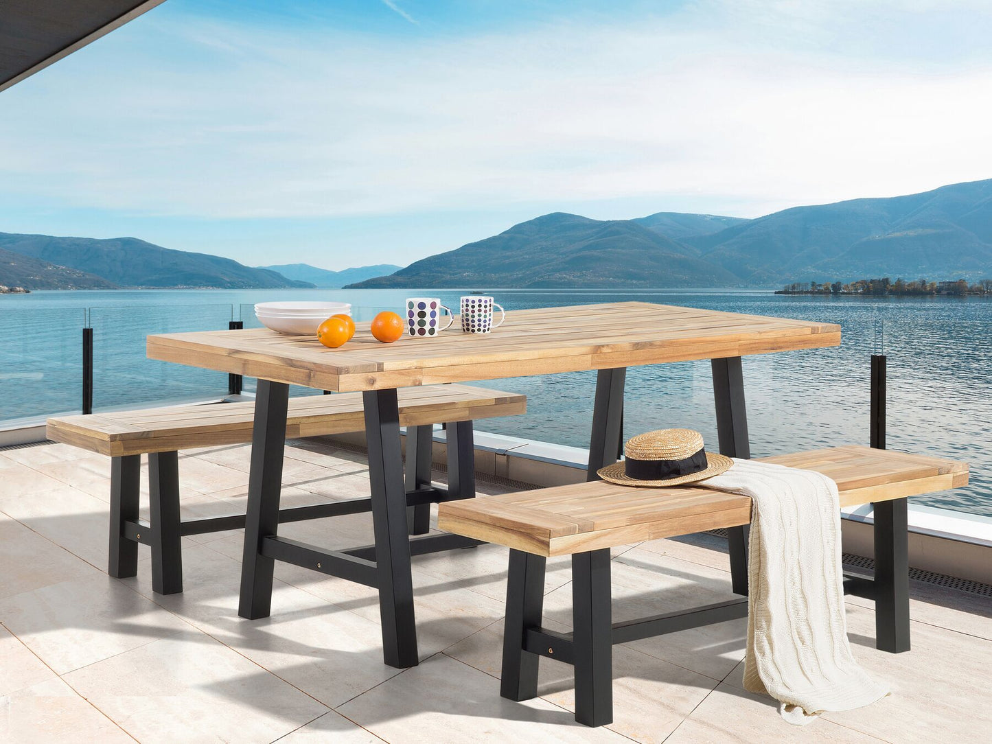 Garden Dining Set 6 Seater SCANIA Acacia Wood Black