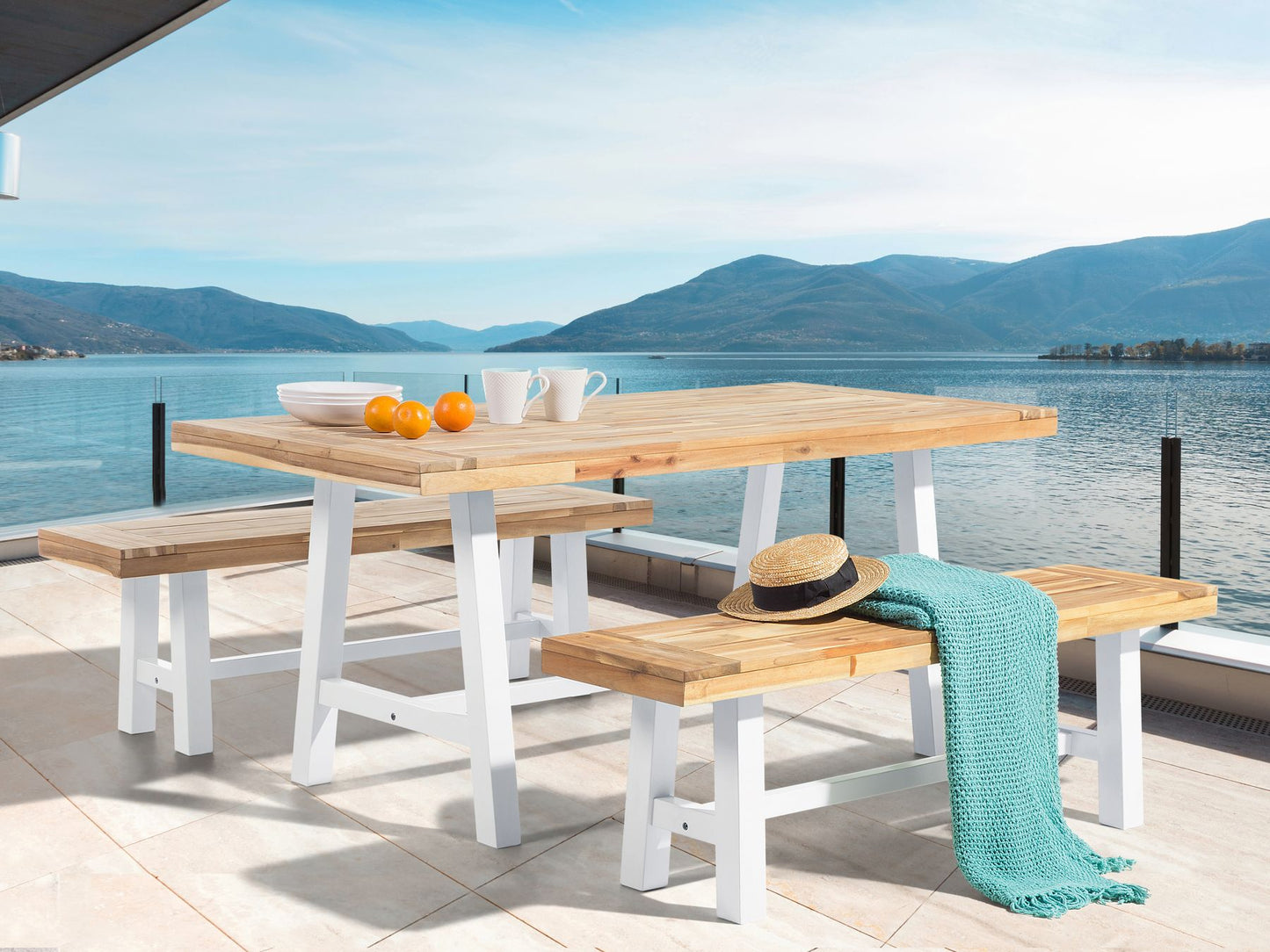 Garden Dining Set 6 Seater SCANIA Acacia Wood White