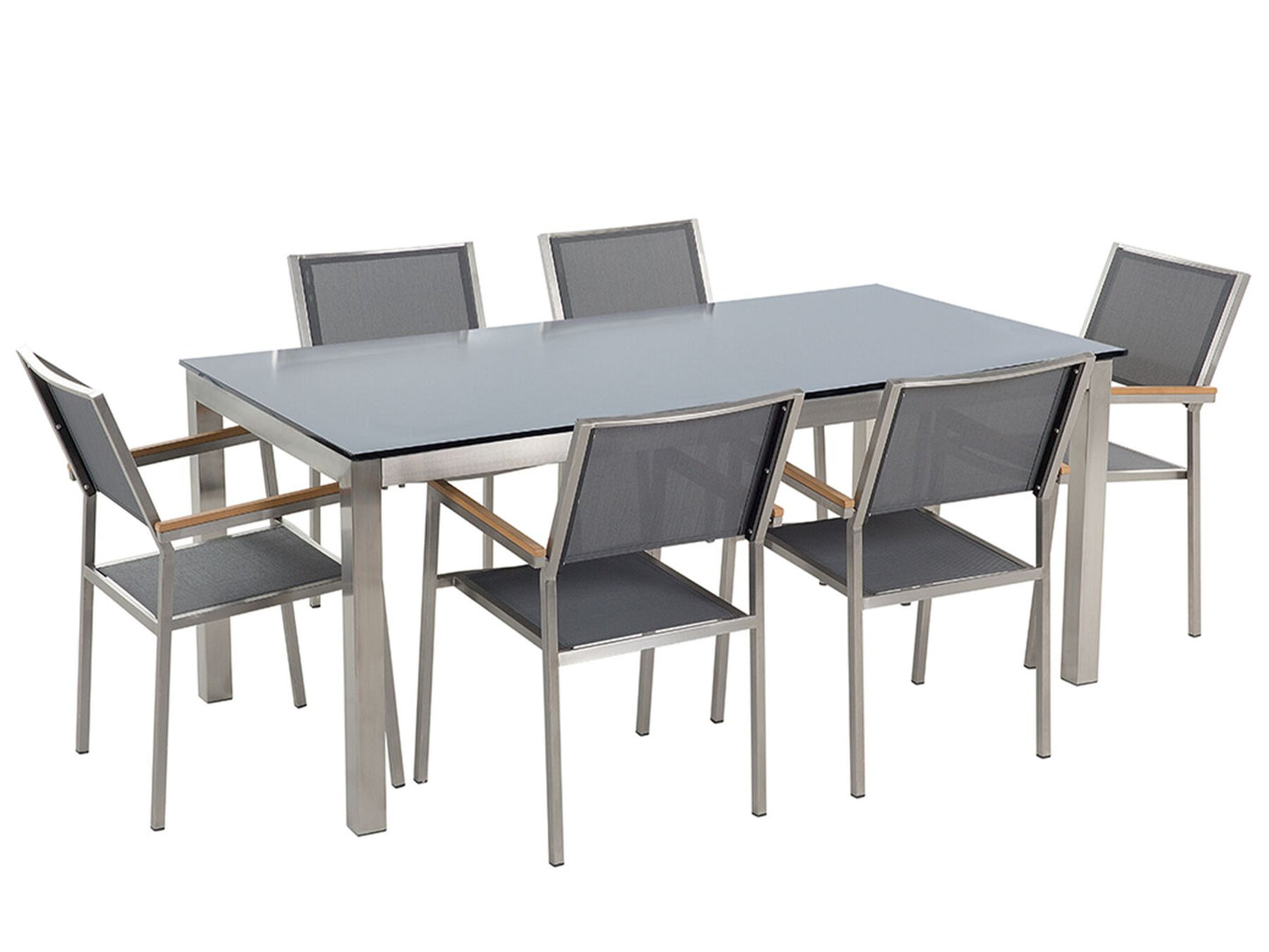 Garden Dining Set 6 Seater GROSSETO Tempered Glass Grey/ Black