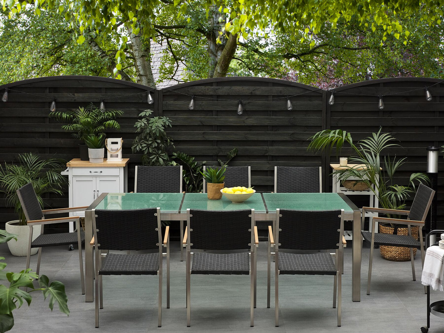 Garden Dining Set 8 Seater GROSSETO Cracked Glass Transparent/ Black