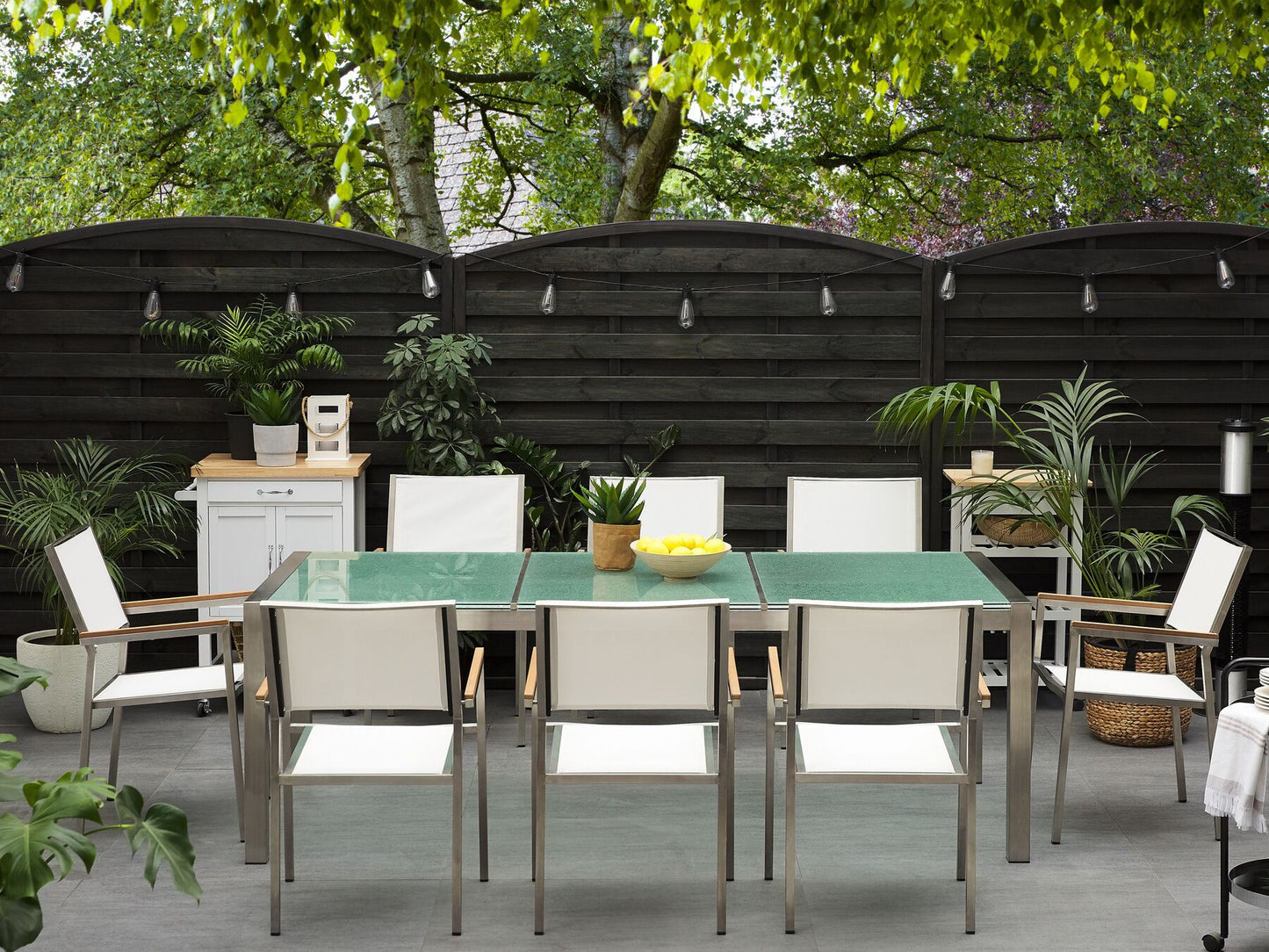 Garden Dining Set 8 Seater GROSSETO Cracked Glass Transparent/ White