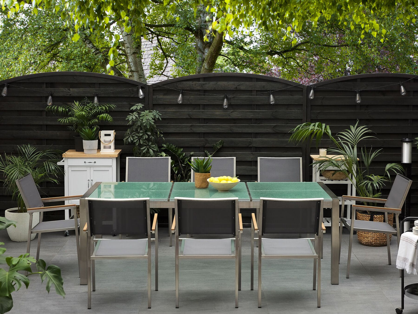 8 Seater Garden Dining Set Cracked Glass Top with Grey Chairs GROSSETO