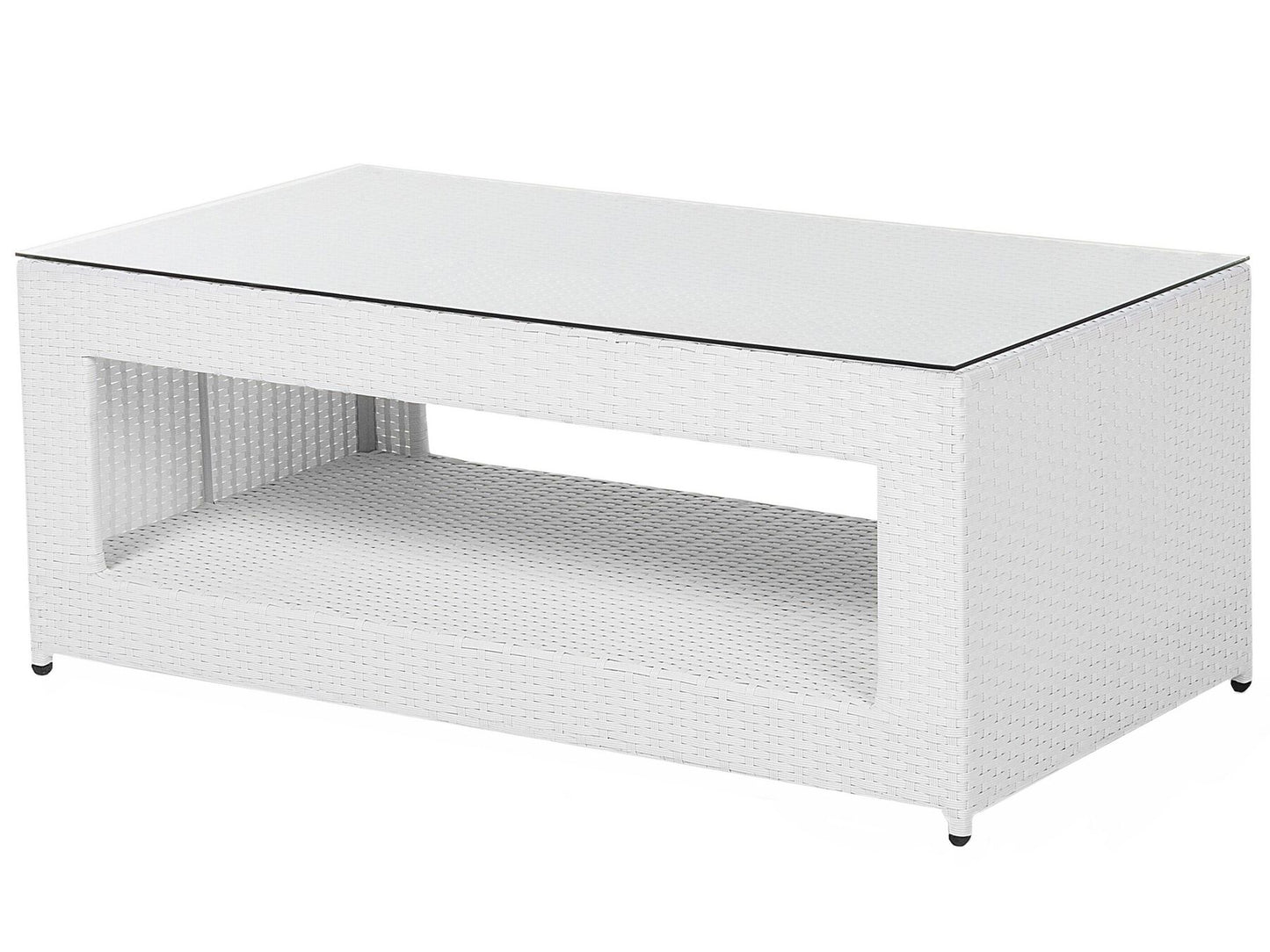 Garden Lounge Set with Table and Ottoman 6 Seater ROMA PE Rattan White