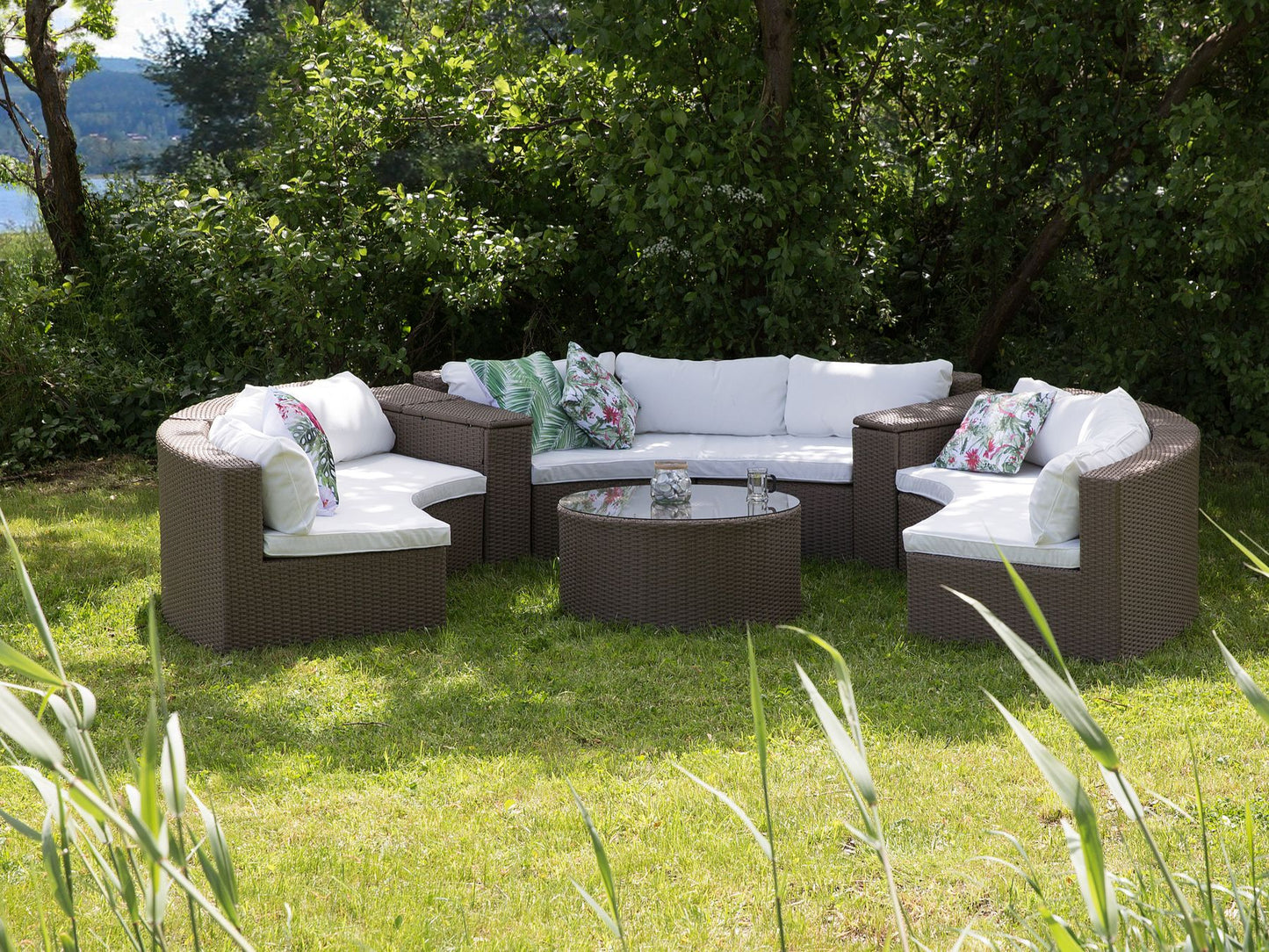 Garden Lounge Set with Table 9 Seater SEVERO PE Rattan Brown