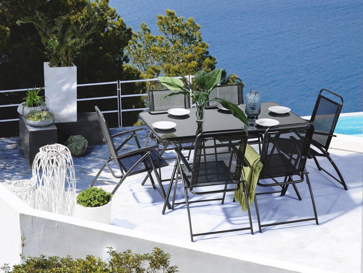 Garden Dining Set 6 Seater LIVO Metal Black