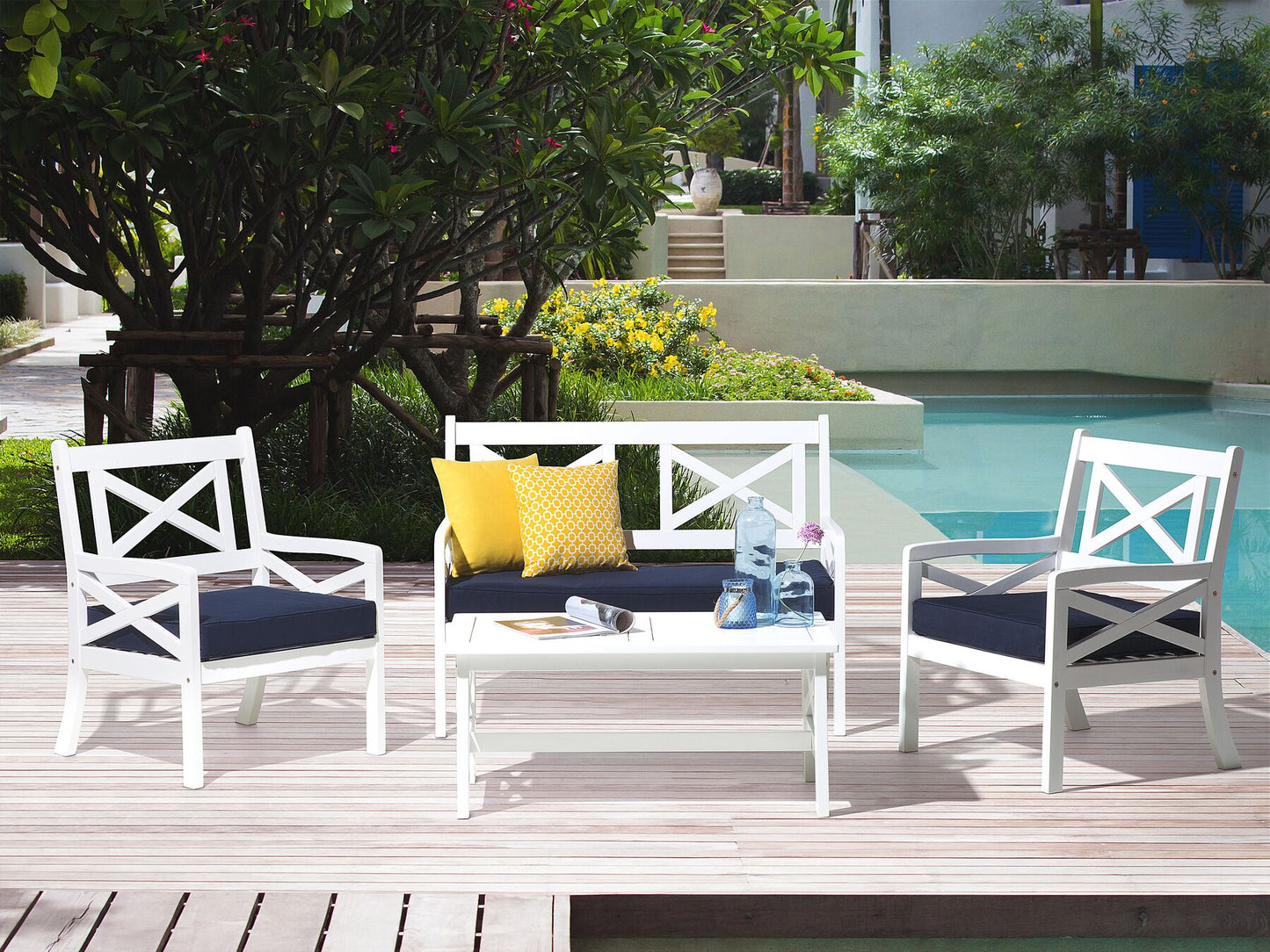 garden lounge set with table 4 seater baltic acacia wood dark blue