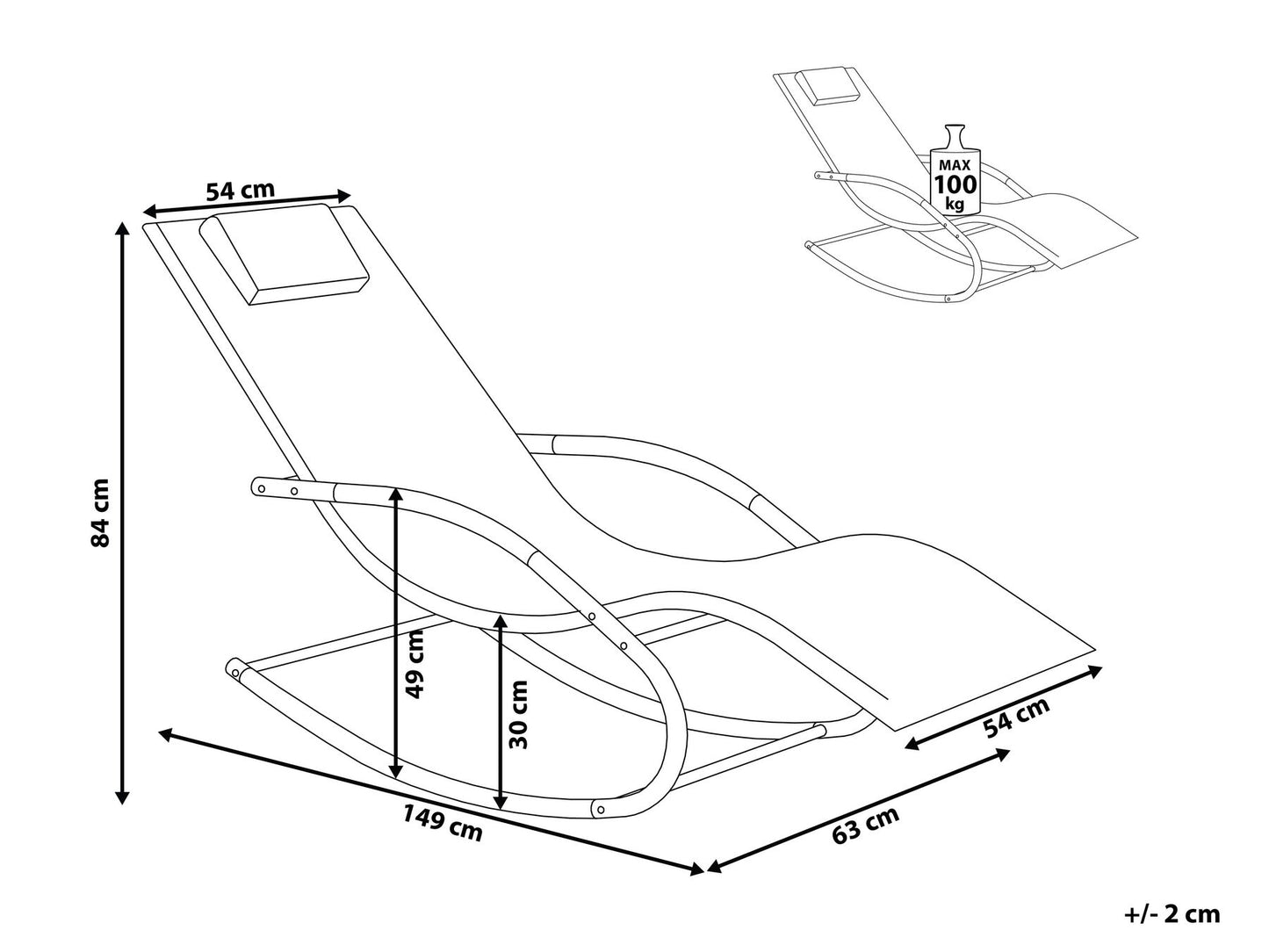 Steel Rocking Sun Lounger Black CARANO