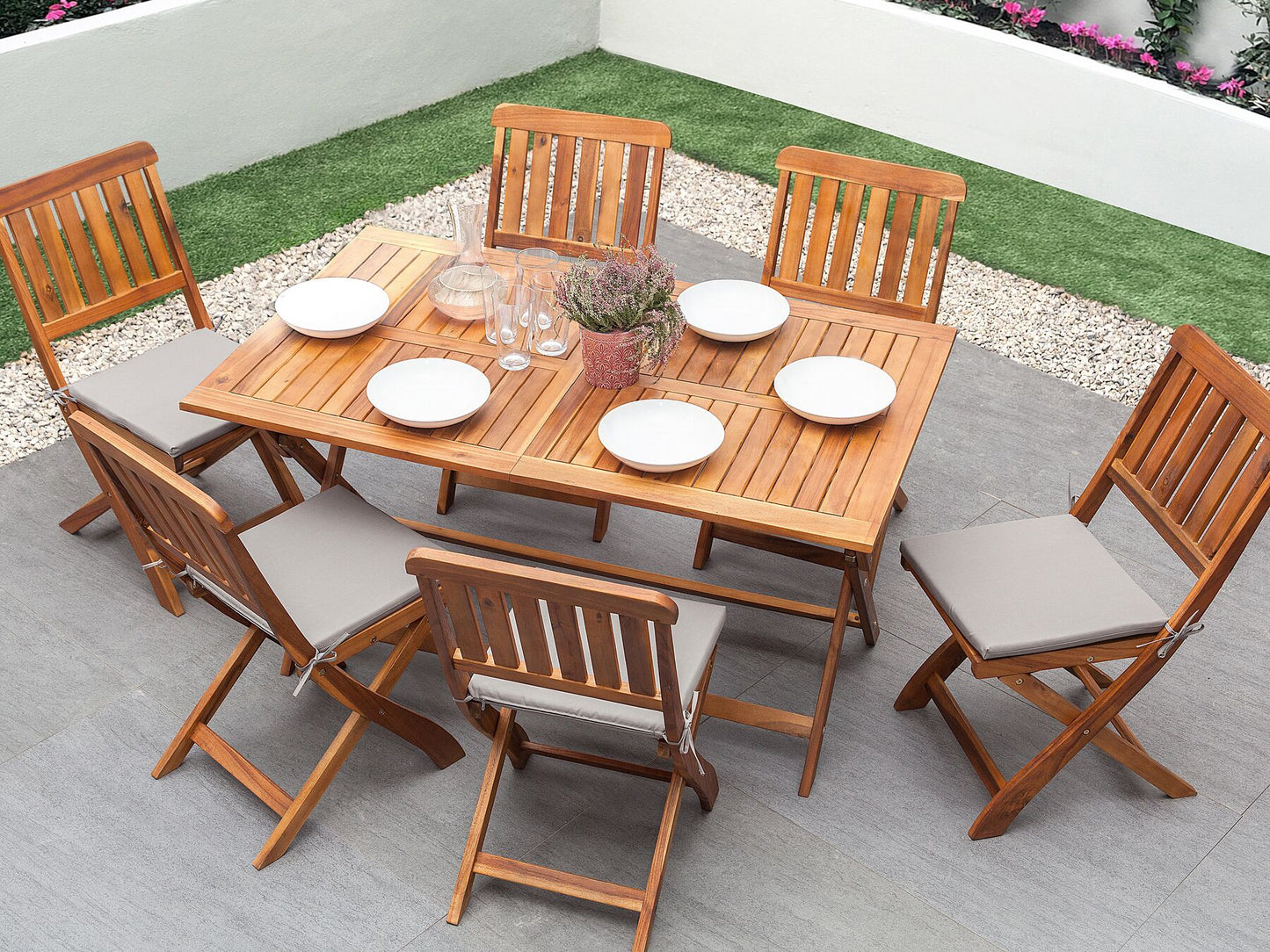 Garden Dining Set 6 Seater CENTO with Cushions Acacia Wood Brown