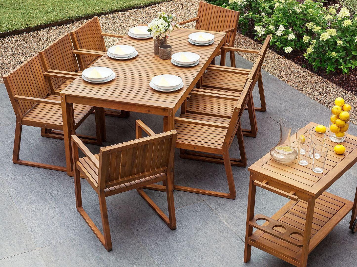 Garden Dining Set with Trolley 6 Seater SASSARI Acacia Wood Brown