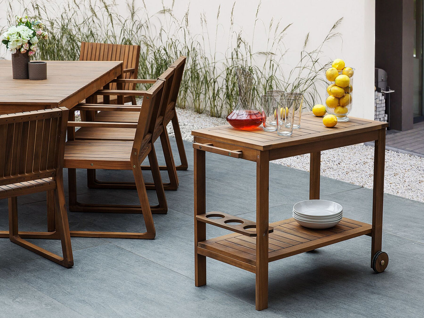 Garden Dining Set with Trolley 6 Seater SASSARI Acacia Wood Brown