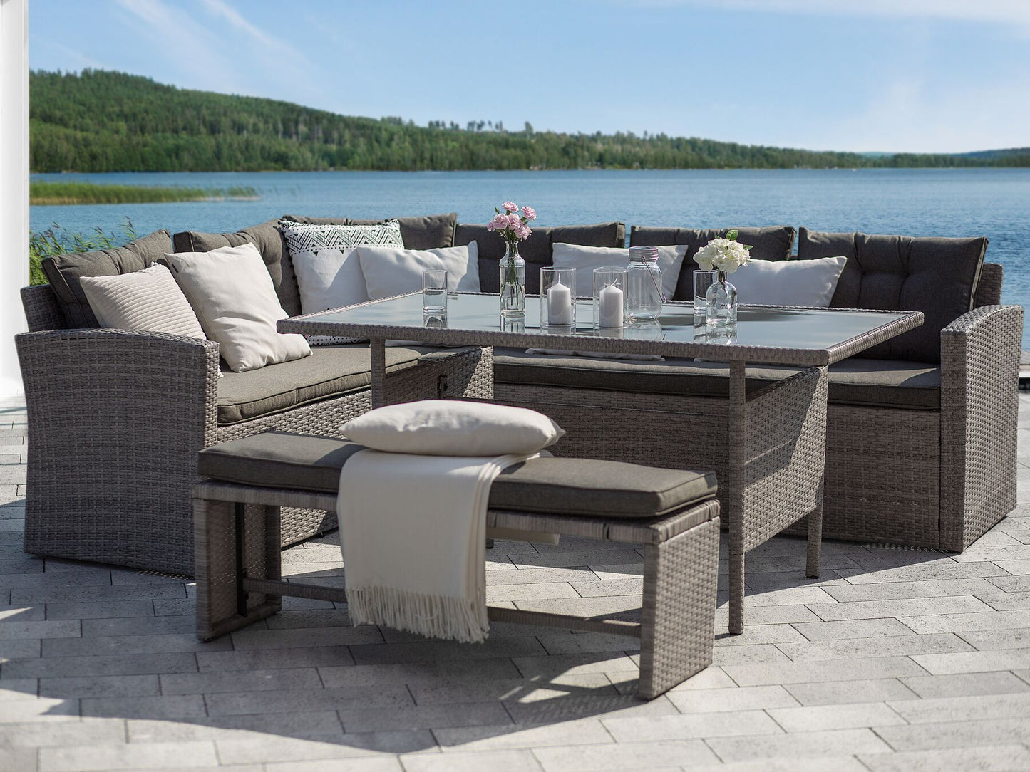 Garden Lounge Set with Table 8 Seater with Cushions Rattan Grey