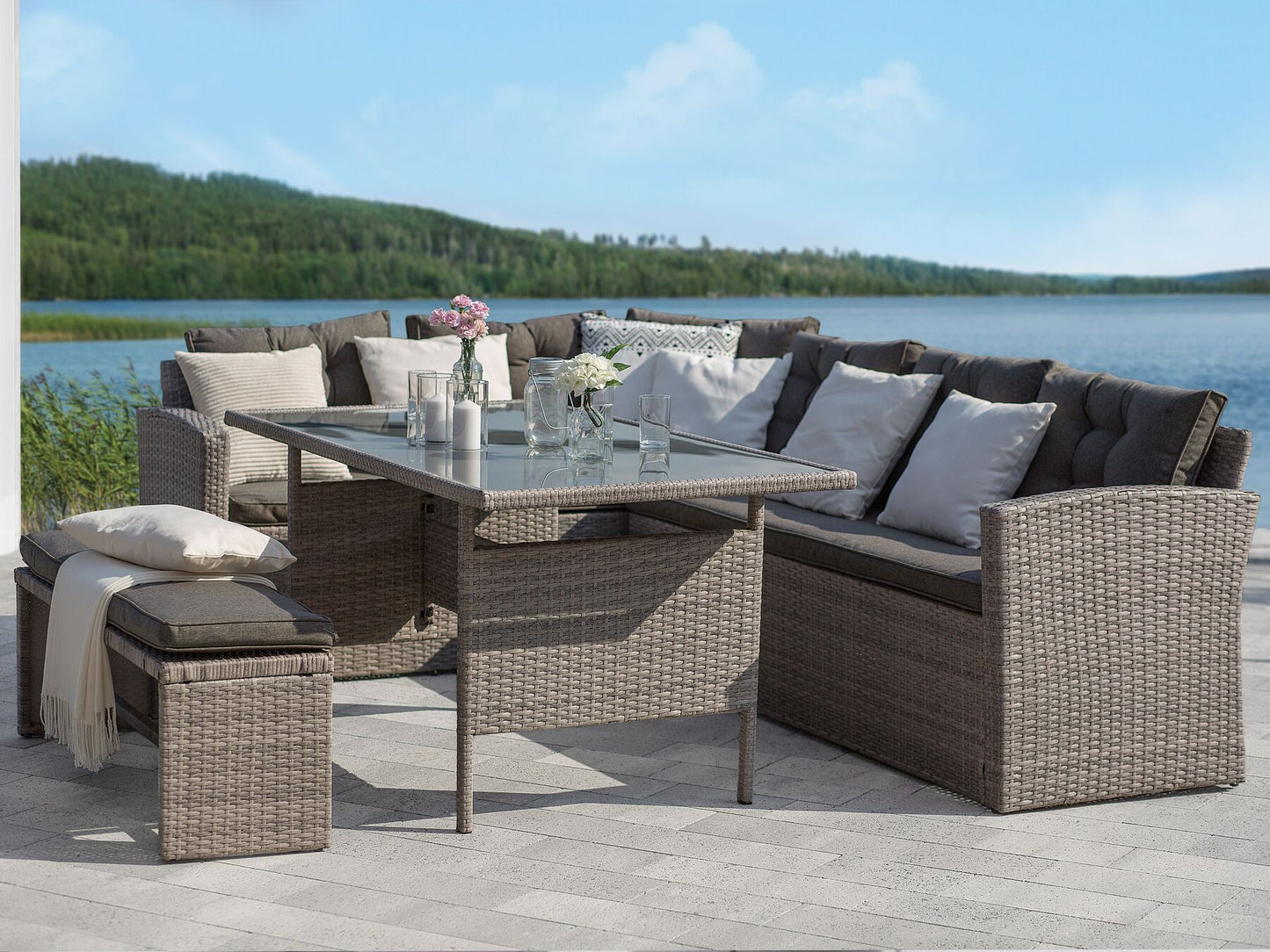 Garden Lounge Set with Table 8 Seater with Cushions Rattan Grey