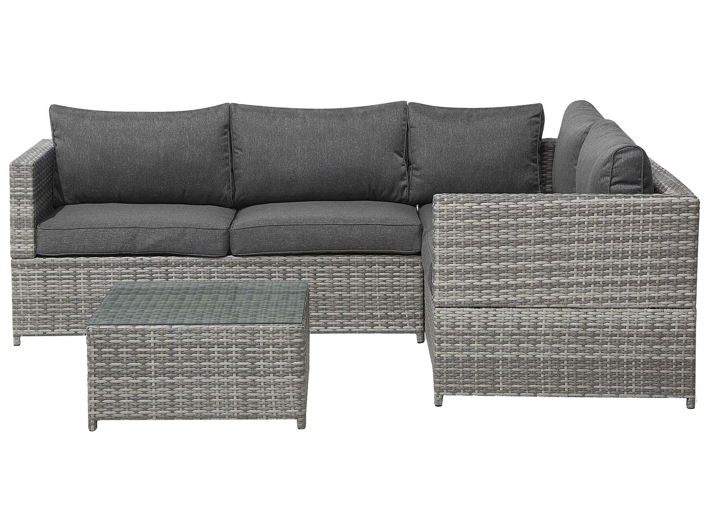 Garden Corner Sofa with Table 4 Seater AVOLA Left Hand PE Rattan Grey