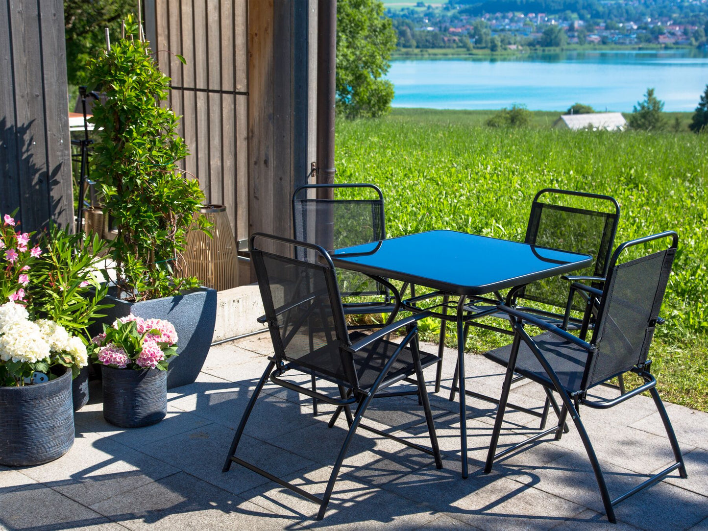 Garden Dining Set 4 Seater LIVO Metal Black