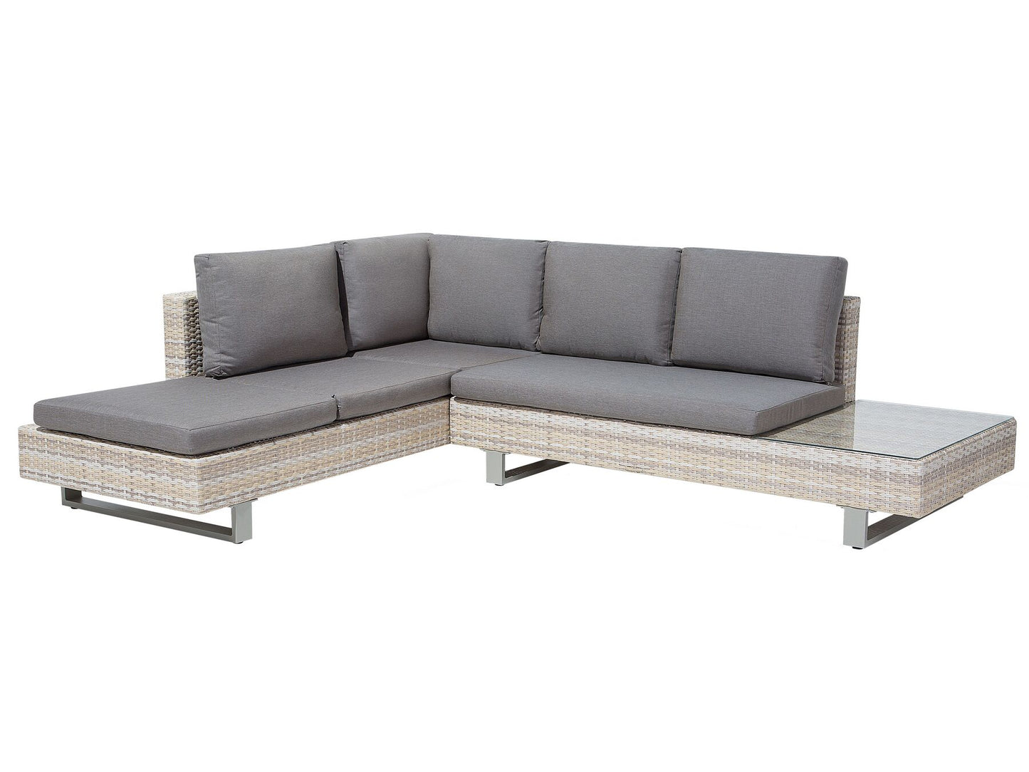 Garden Corner Sofa with Table 5 Seater Right Hand Rattan Grey