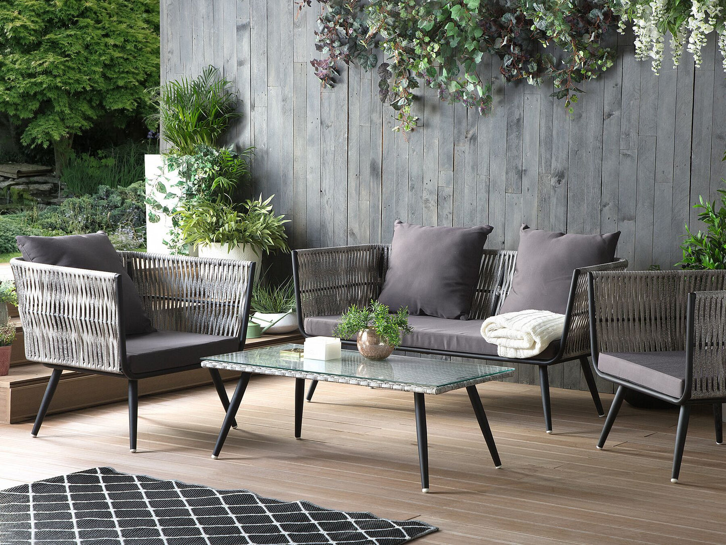 Garden Lounge Set with Table 4 Seater RAGUSA PE Rattan Grey