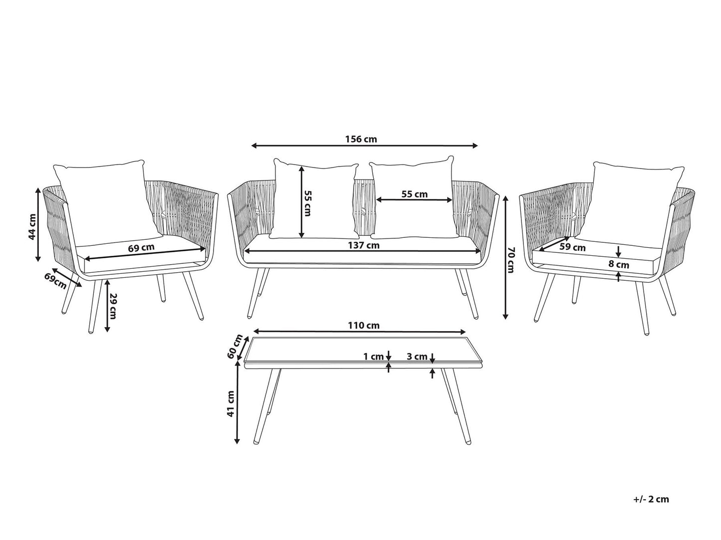 Garden Lounge Set with Table 4 Seater RAGUSA PE Rattan Grey