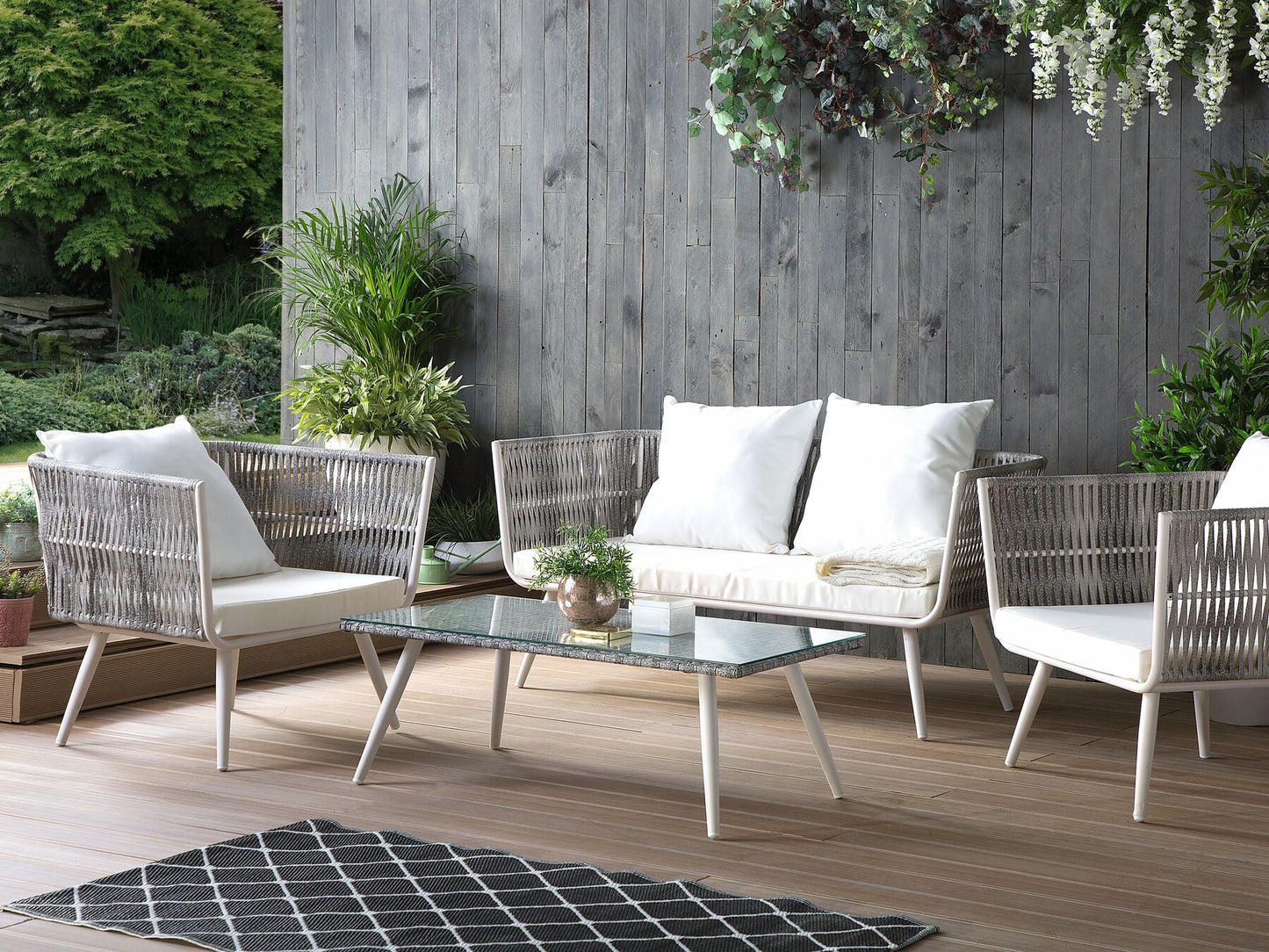 Garden Lounge Set with Table 4 Seater RAGUSA PE Rattan Off-White