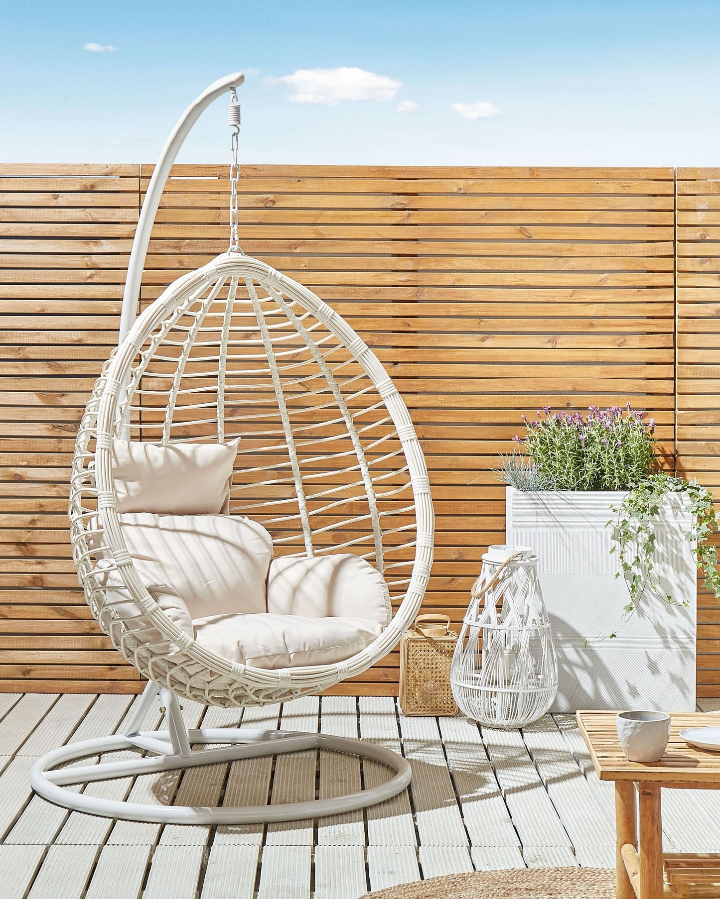 Hanging Chair with Stand FANO PE Rattan White