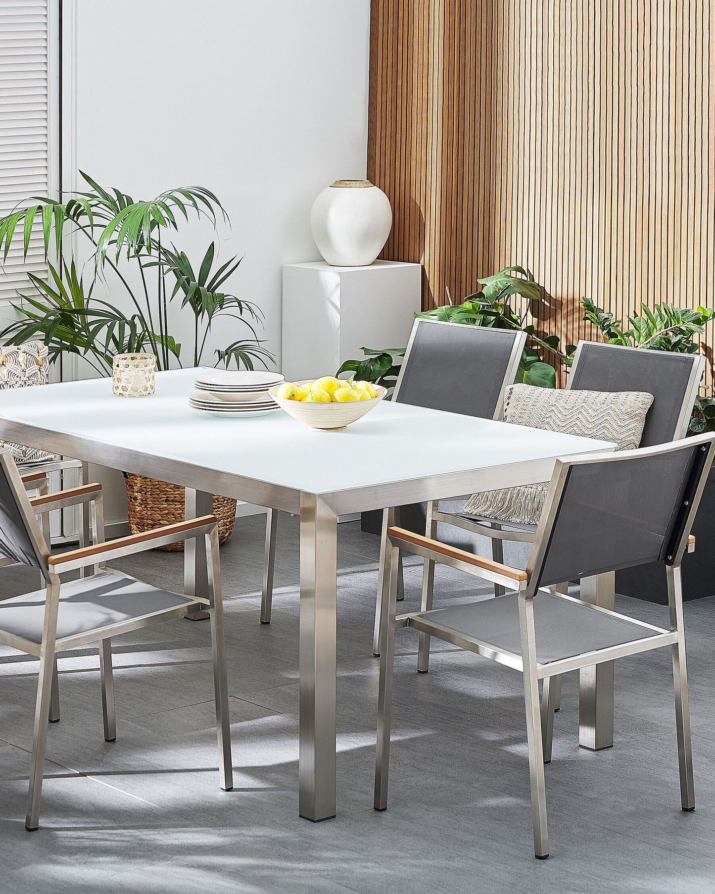 Set of 6 Garden Chairs GROSSETO Stainless Steel Grey