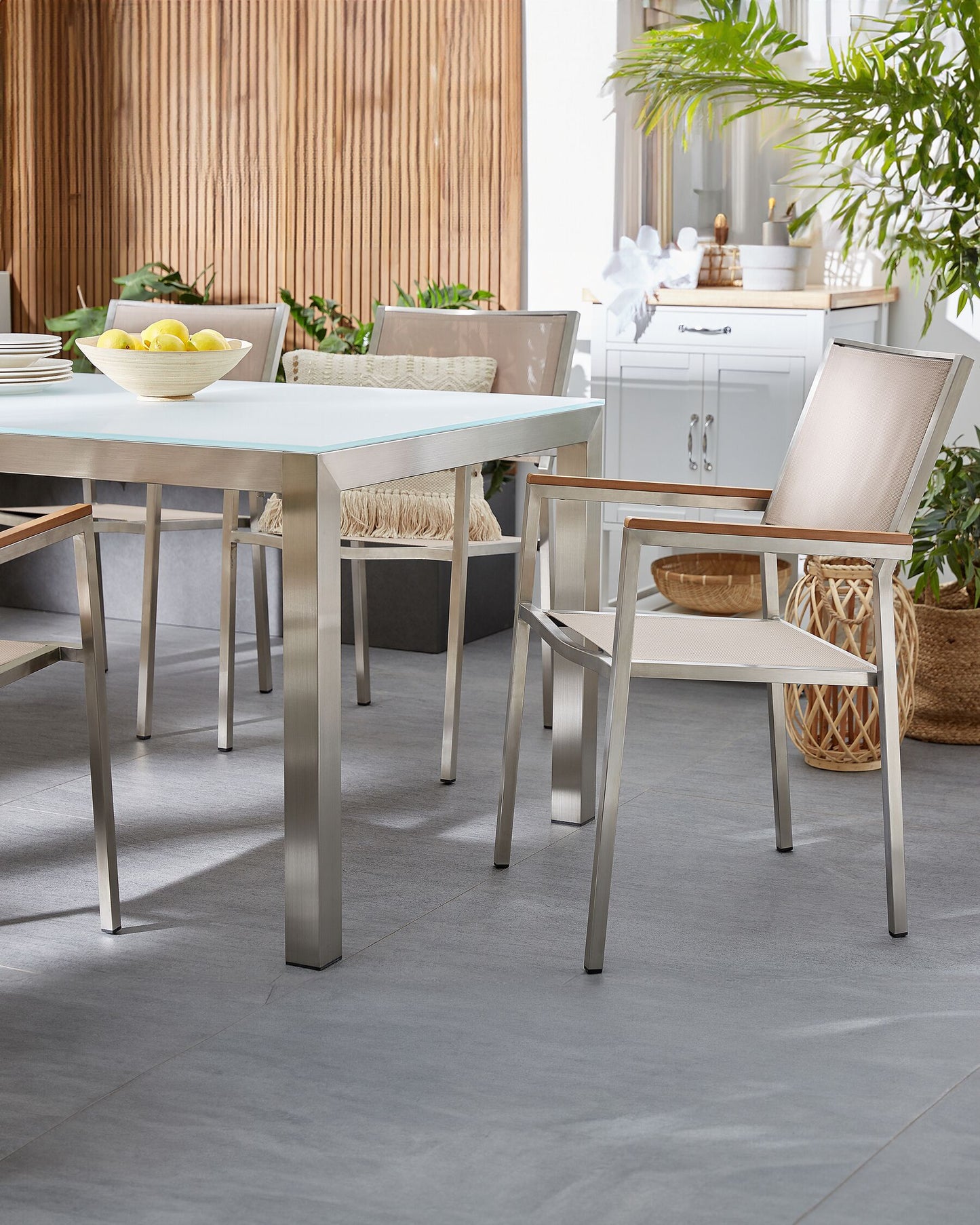 Set of 6 Garden Chairs GROSSETO Stainless Steel Beige