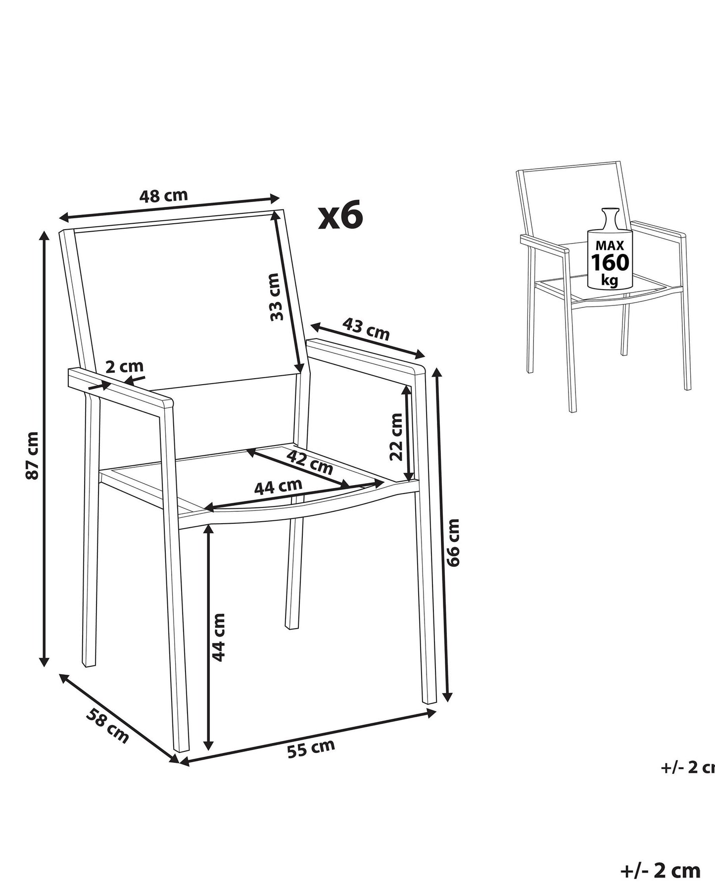 Set of 6 Garden Chairs GROSSETO Stainless Steel White